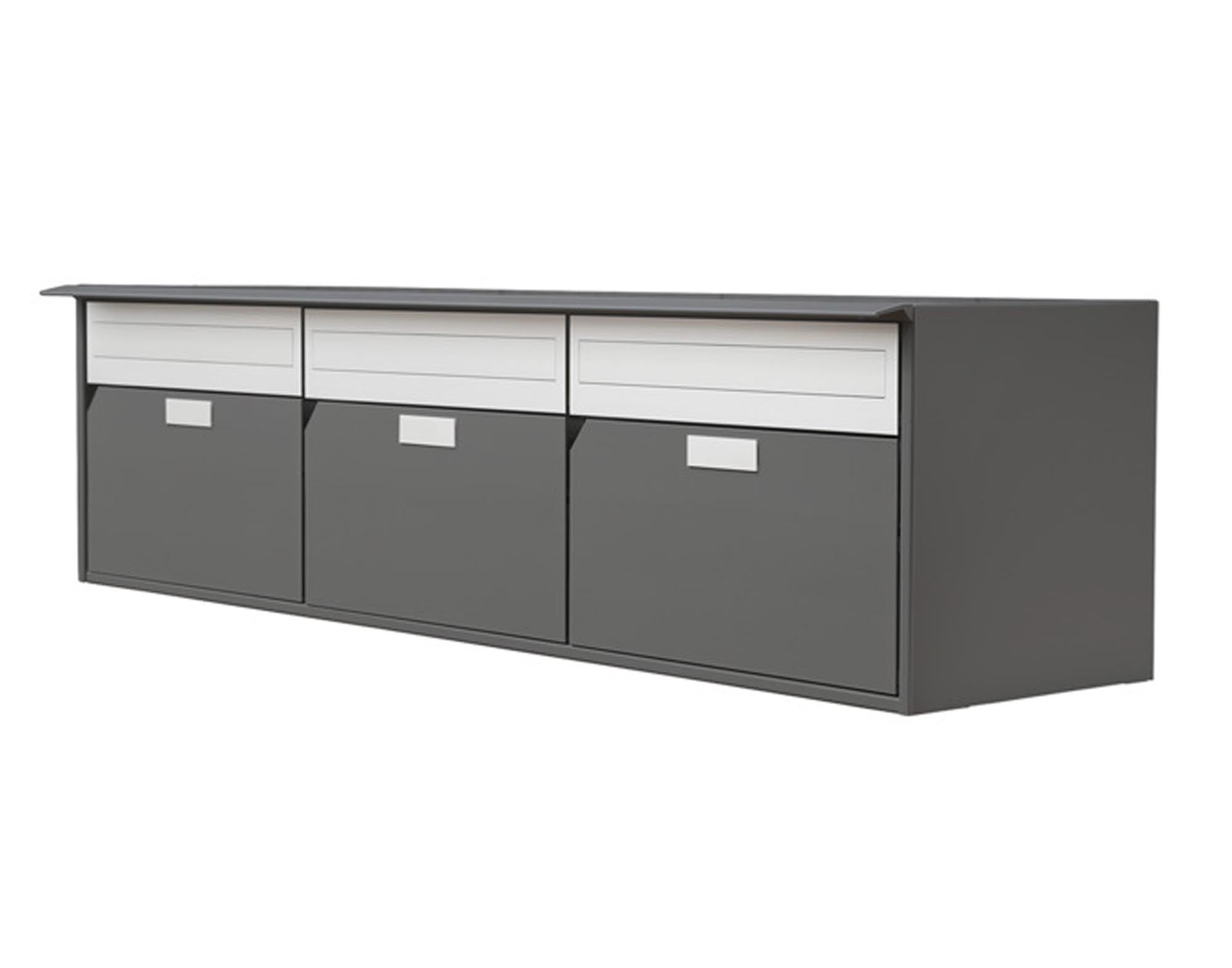 Entdecken Sie die HUBER AG Briefkastenanlage Alu 400 in RAL 7016 anthrazit. Robustes, wetterfestes Design für stilvolle Postempfänger.