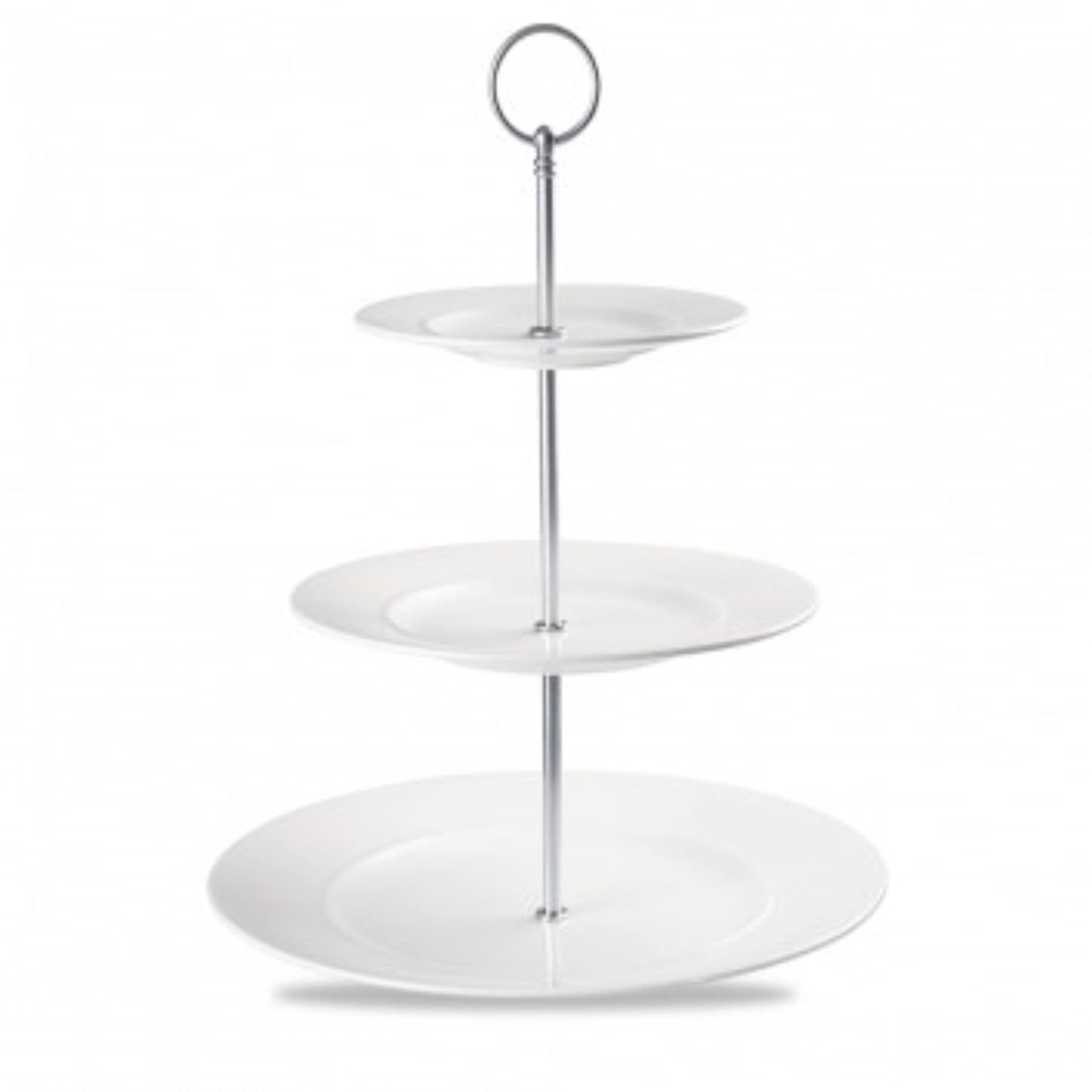Stilvolle dreistufige Etagere Alchemy Ambience White von Churchill, ideal für die Präsentation von Torten und feinen Desserts bei festlichen Anlässen.