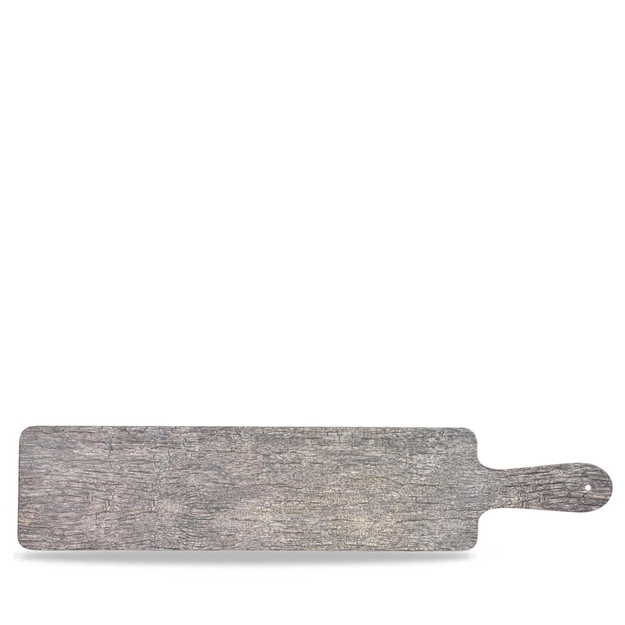 Elegantes Melamin-Brett in grauer Holzoptik, 61x13cm, robust, kratzfest, spülmaschinenfest, mit Griff für einfache Handhabung.