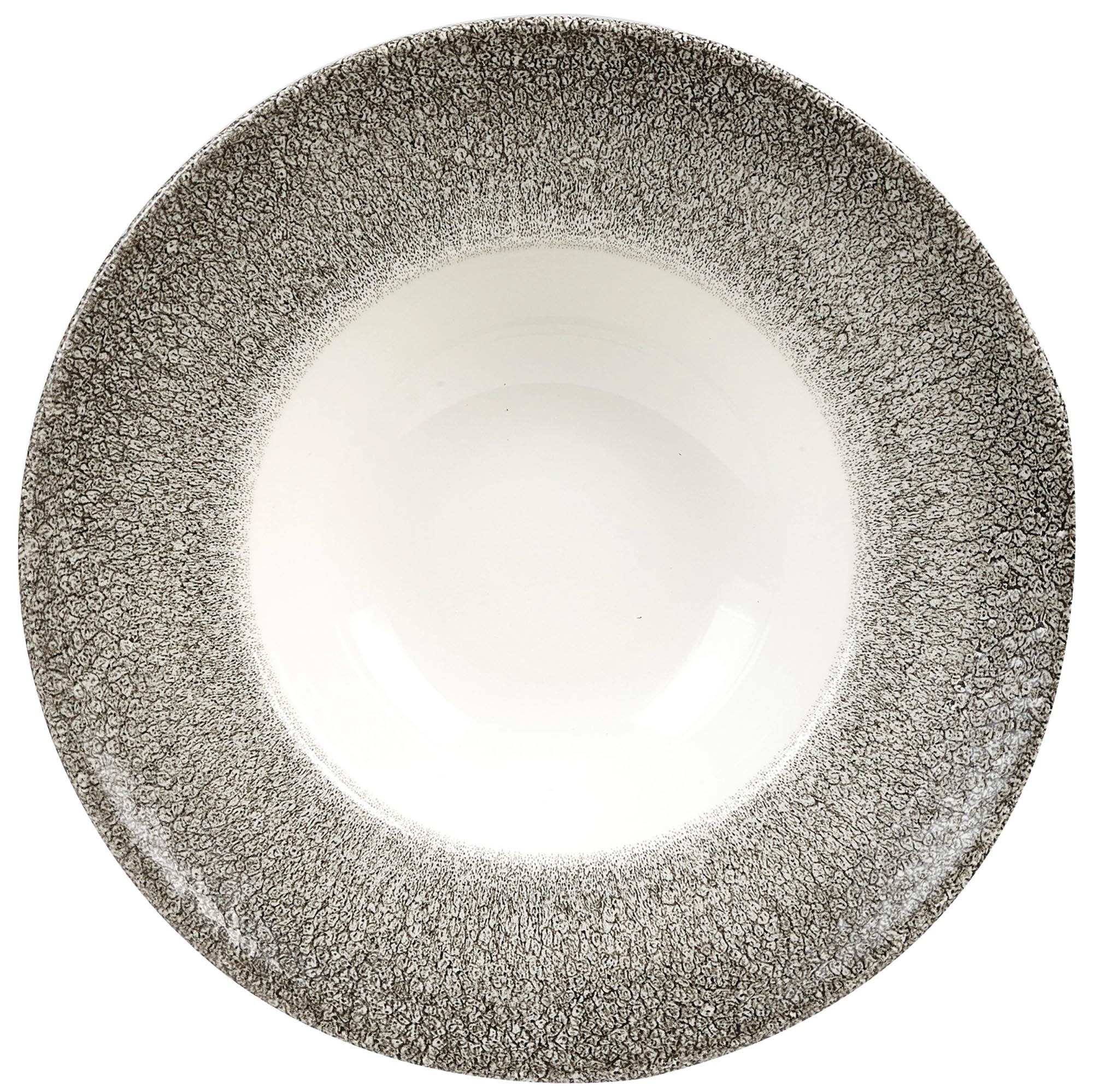 Eleganter, tiefer Teller aus kratzfestem Porzellan in Raku-Optik, ideal für Eintöpfe und flüssige Speisen.