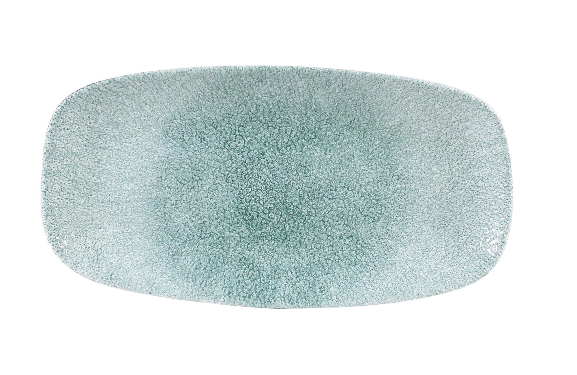 Elegante rechteckige Raku Jade Green Platte von Churchill, 29.8x15.3cm, aus robustem Porzellan, ideal für stilvolle Präsentationen.