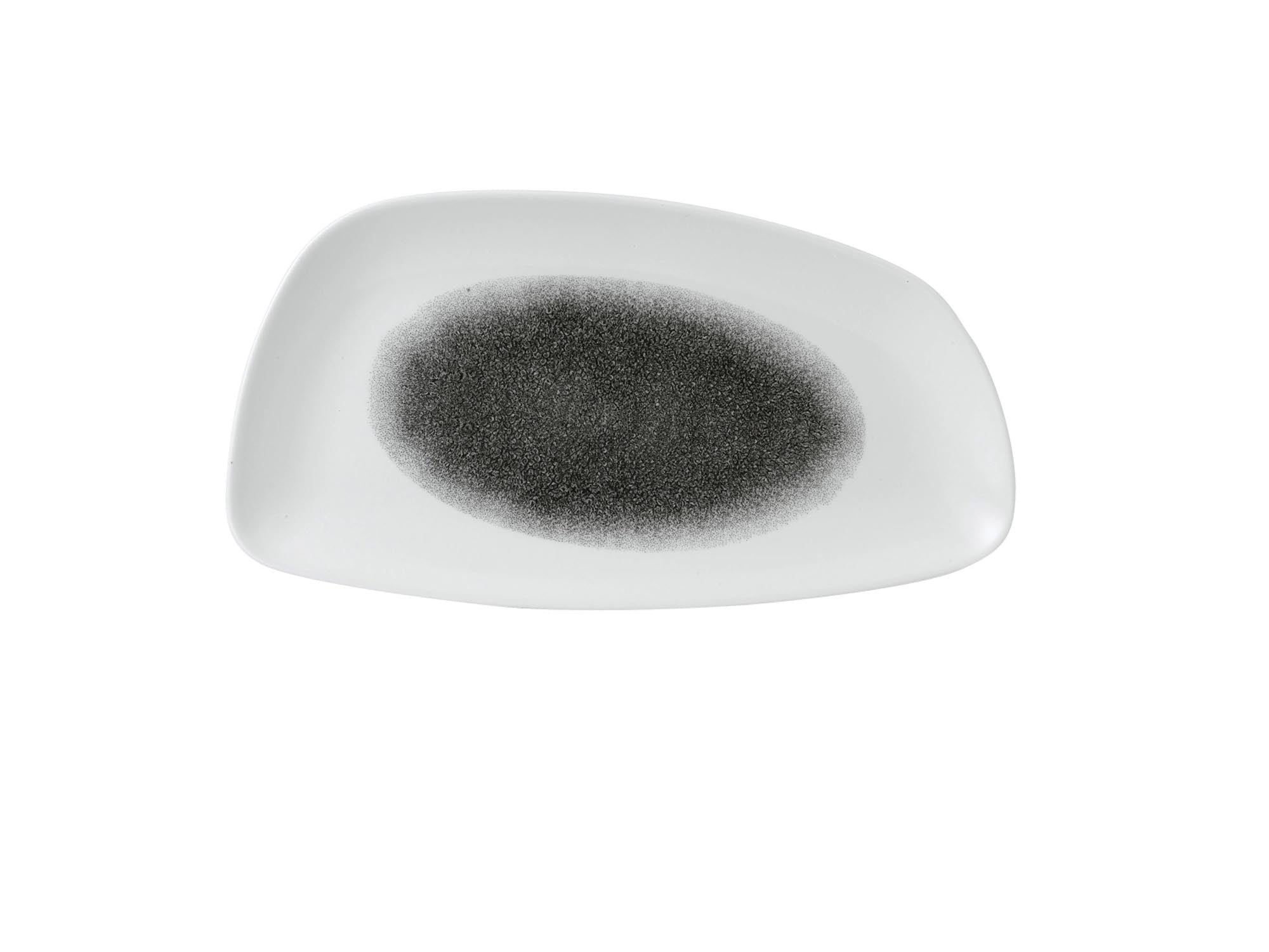 Eleganter, schwarzer Teller (35x18.5cm) mit geometrischem Design, aus langlebigem Porzellan. Ideal für Vorspeisen, Hauptgerichte und Desserts.