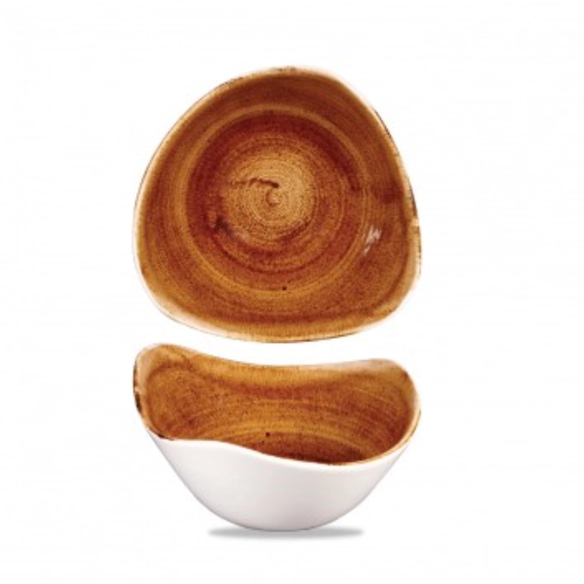 Entdecken Sie die Stonecast Patina Vintage Copper Triangel Schüssel von Churchill (15,3 cm) – rustikales Design, langlebiges Porzellan, spülmaschinenfest und ideal für Gastronomie und Zuhause.