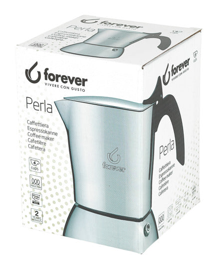 Entdecken Sie den FOREVER Kaffeezubereiter Miss Perla für 4 Tassen – ein elegantes Edelstahl-Design, das Langlebigkeit und Stil vereint.