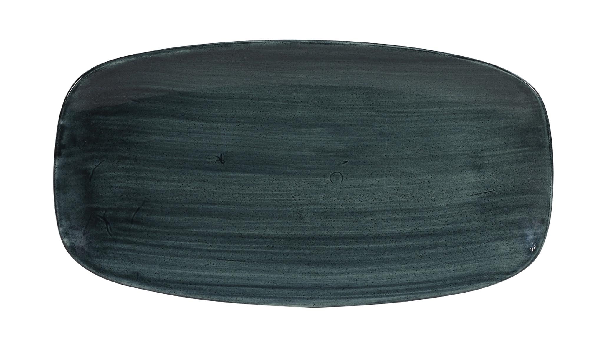 Die Stonecast Patina Rustic Teal Platte von Churchill, 35,5x18,9 cm, vereint rustikale Eleganz mit Funktionalität. Ideal für jede Speise.