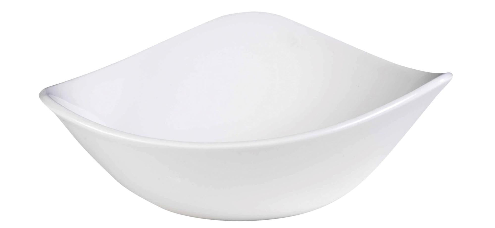 Elegante, dreieckige Porzellanschüssel (18,5cm, 37cl) von Churchill, ideal für Salate und Desserts. Spülmaschinenfest, mikrowellengeeignet.