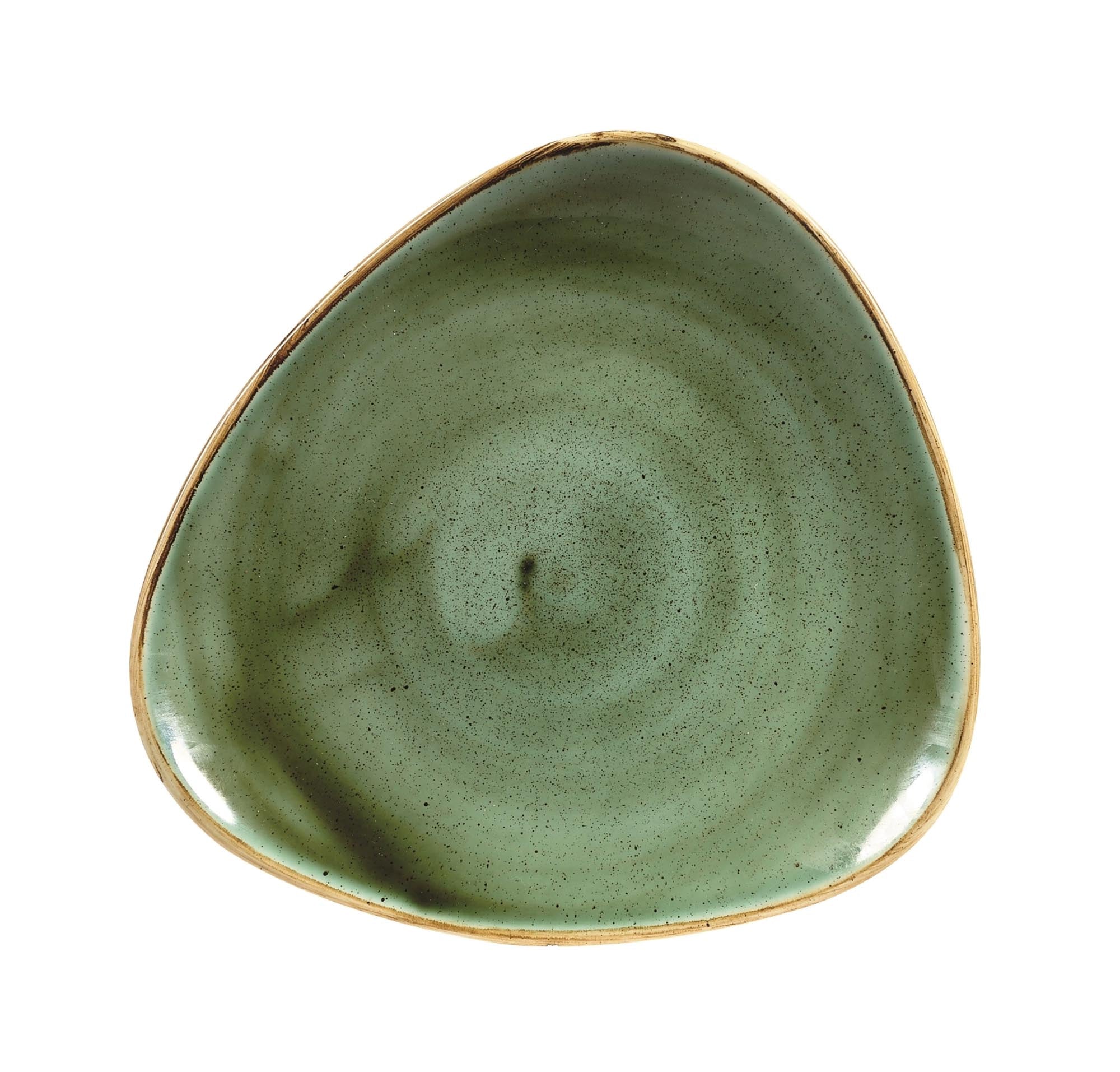 Der handbemalte Stonecast Samphire Green Triangel Teller (22,9 cm) von Churchill vereint modernes Design mit langlebigem Porzellan für stilvolle Präsentationen.