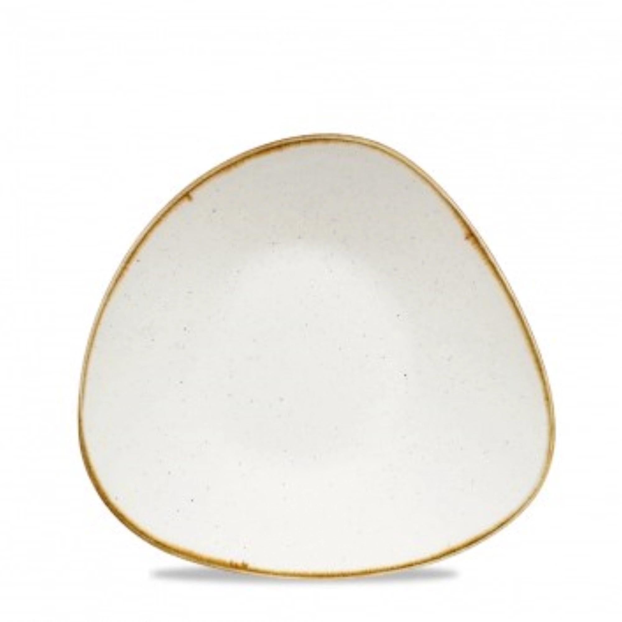 Elegante, dreieckige Schüssel (21x21cm) in Barley White, ideal für Restaurants. Robust, ofenfest, mikrowellen- und spülmaschinengeeignet.