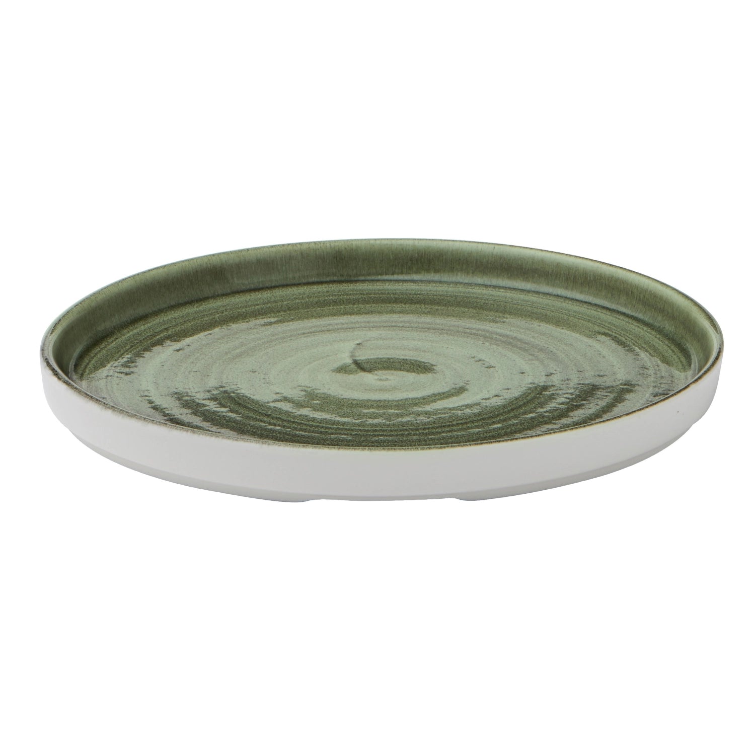 Erleben Sie den Stonecast Patina Burnished Green Walled Teller von Churchill. Mit seinem rustikalen Charme und der handgefertigten Optik ist er perfekt für stilvolle Tischpräsentationen.