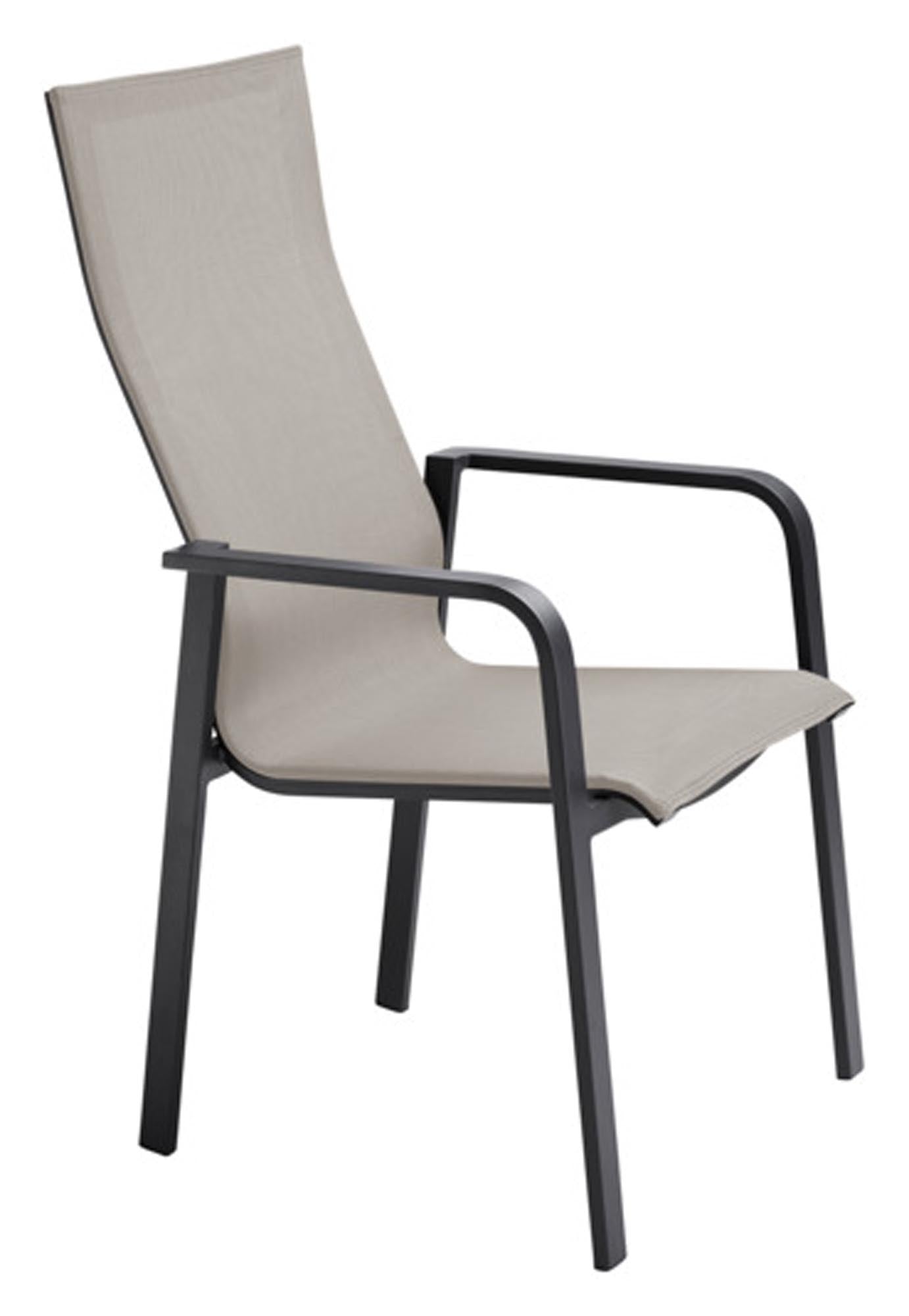 Eleganter SINUS Sessel Bardu HL mit Armlehnen in ashe anthrazit. Robustes Ascheholz, komfortabel, pflegeleicht und ideal für jeden Garten.