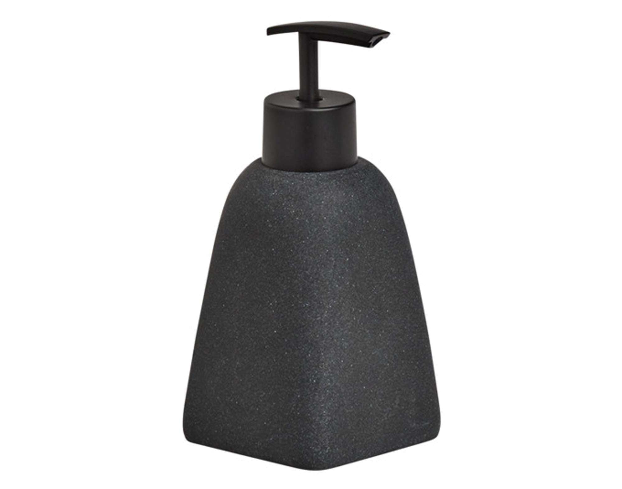 Entdecken Sie den ZELLER Seifenspender Dark Stone aus hochwertigem Polyresin. Stilvolles Badezimmer-Accessoire mit eleganter Pumpmechanik.