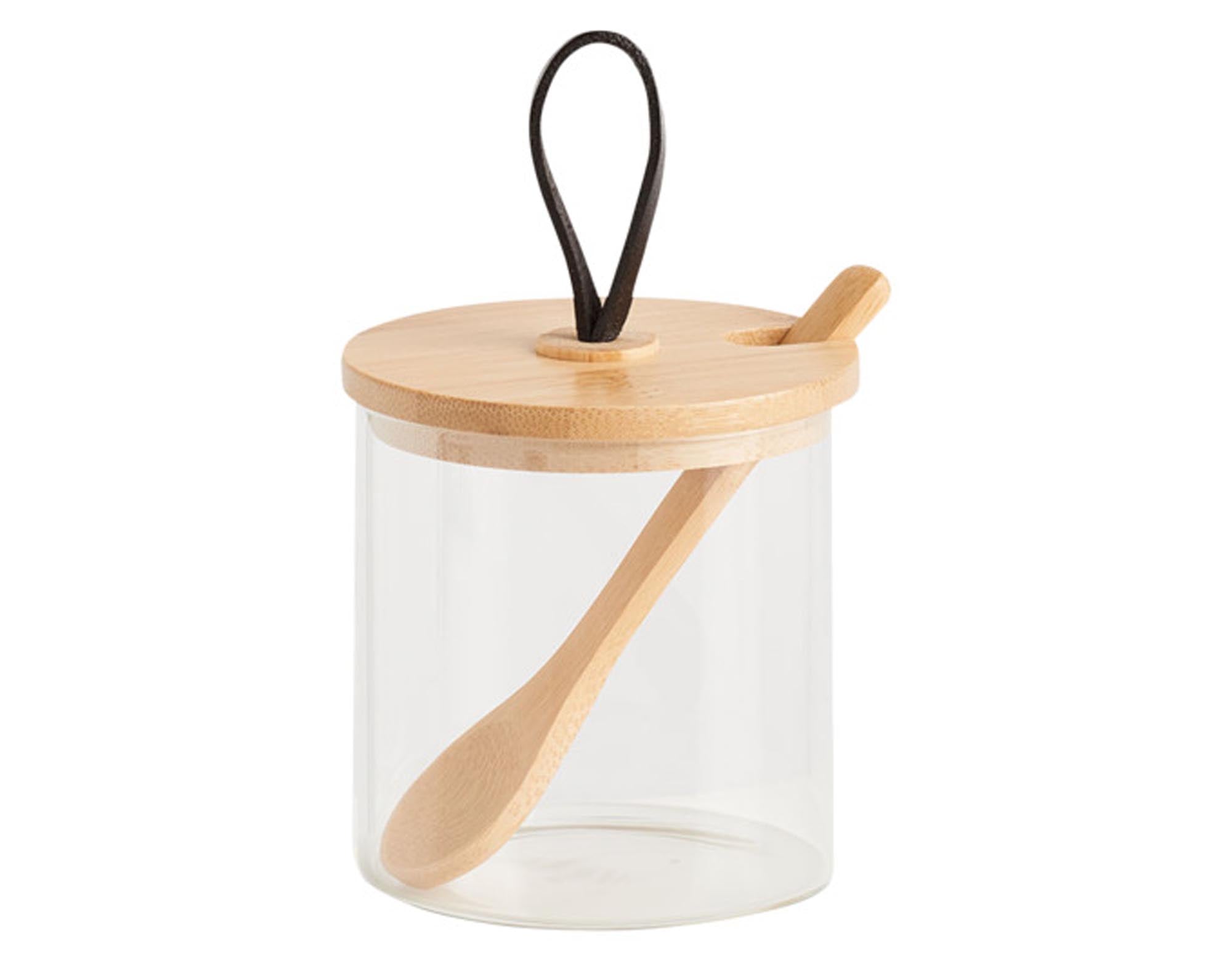 Entdecken Sie das ZELLER Vorratsglas mit Bambusdeckel und Löffel (0.32 l) – ideal für die stilvolle Aufbewahrung von Trockenwaren und Lebensmitteln.