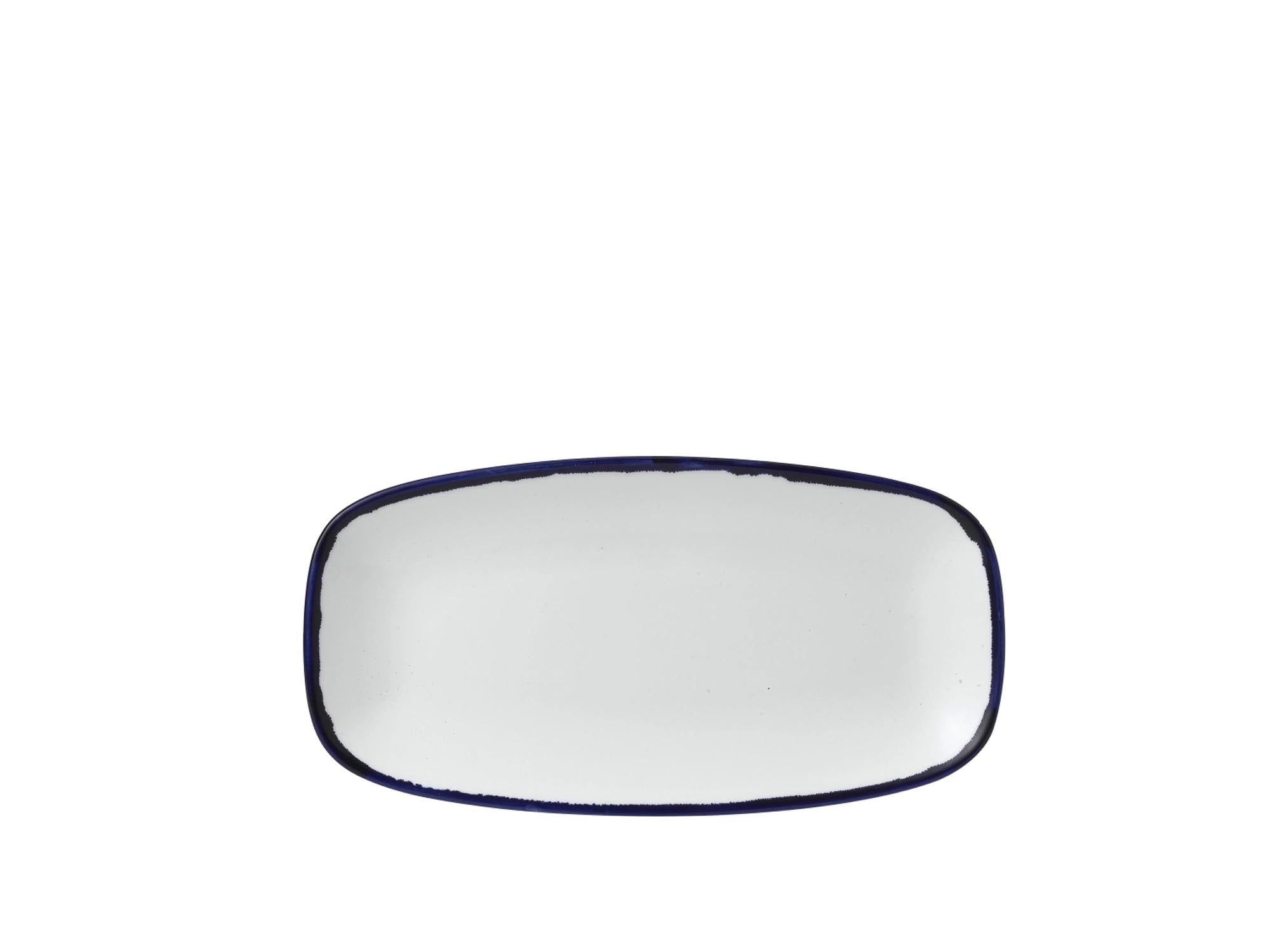 Stilvolle, langlebige Keramikplatte (35.5x18.9cm) von Churchill, ideal für Restaurants. Rustikale Eleganz, spülmaschinenfest.