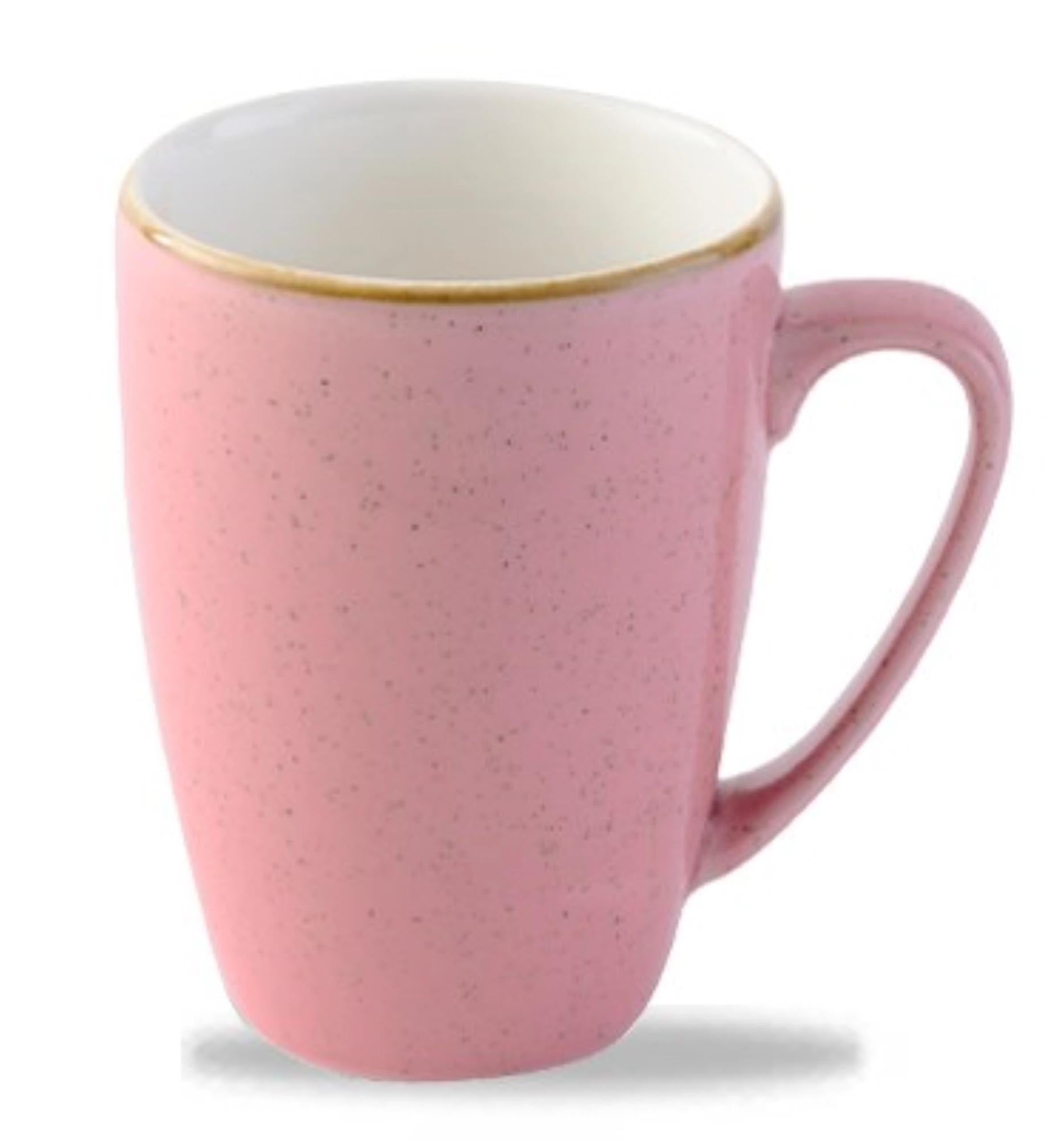 Elegante Stonecast Tasse in Petal Pink, 34cl, 11cm hoch, aus robustem Porzellan. Perfekt für Kaffee, Tee oder heisse Schokolade.