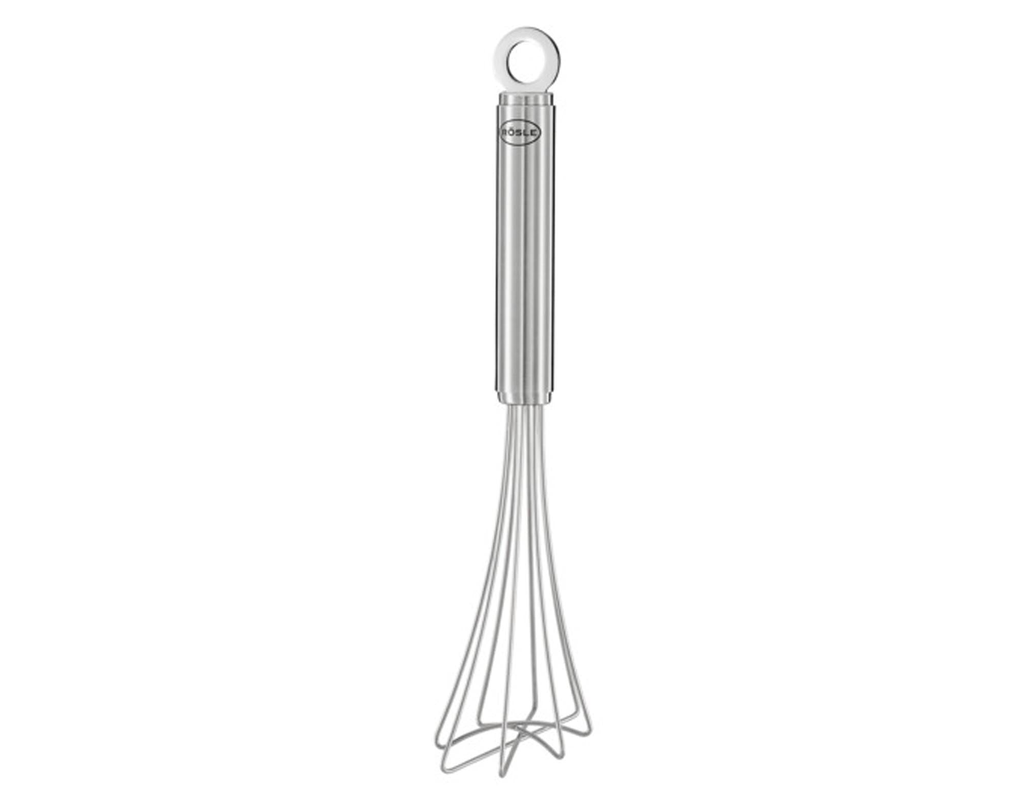 Entdecken Sie den RÖSLE Gourmetbesen 27 cm mit Rundgriff. Ideal zum Aufschlagen von Sahne und Teigen, hygienisch aus Edelstahl, pflegeleicht und ergonomisch.