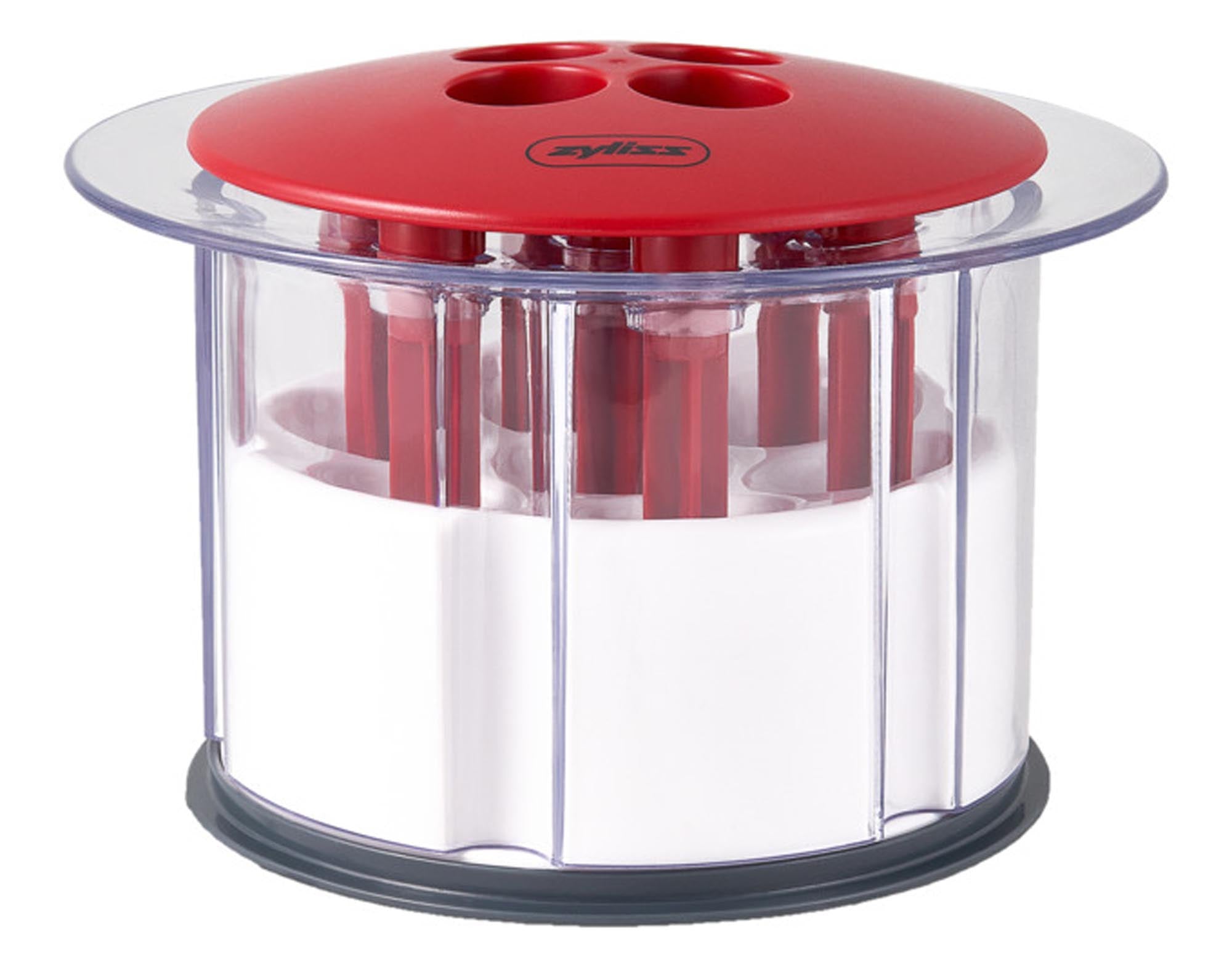 Der ZYLISS Kirschenentsteiner Easy Press: Schnell, mühelos, kompakt. Hochwertige Materialien, rutschfester Griff. Perfekt für Kirschkuchen!