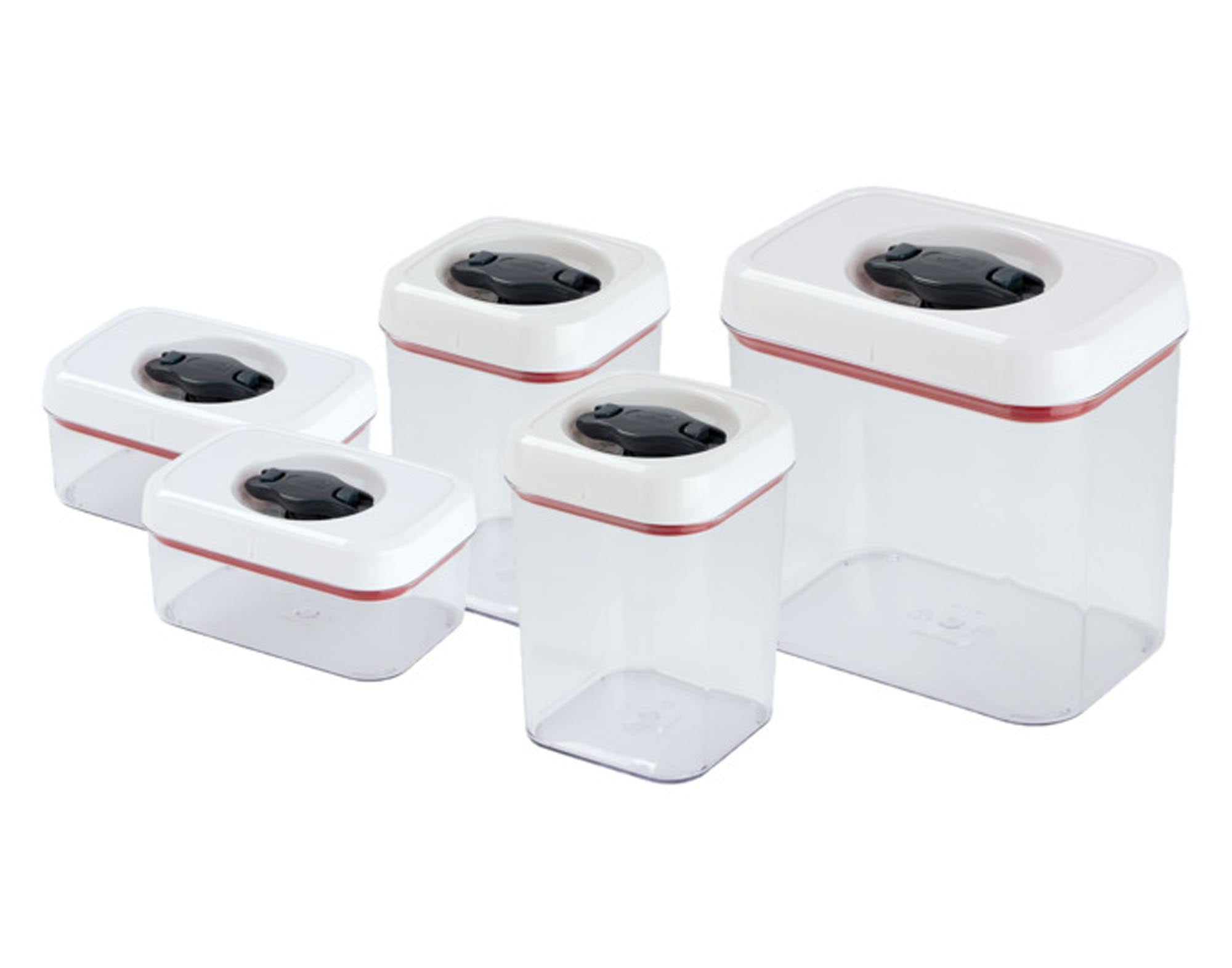 Entdecken Sie das ZYLISS Vorratsdosen Set Twist & Seal 5-teilig für luftdichte Aufbewahrung, stapelbare Dosen und einfache Reinigung.