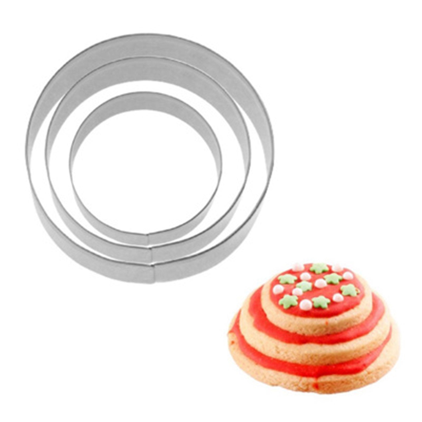 Set mit 3 runden Ausstechformen (4, 5, 6 cm) von Westmark, ideal für Terrassenkekse und präzises Backen.