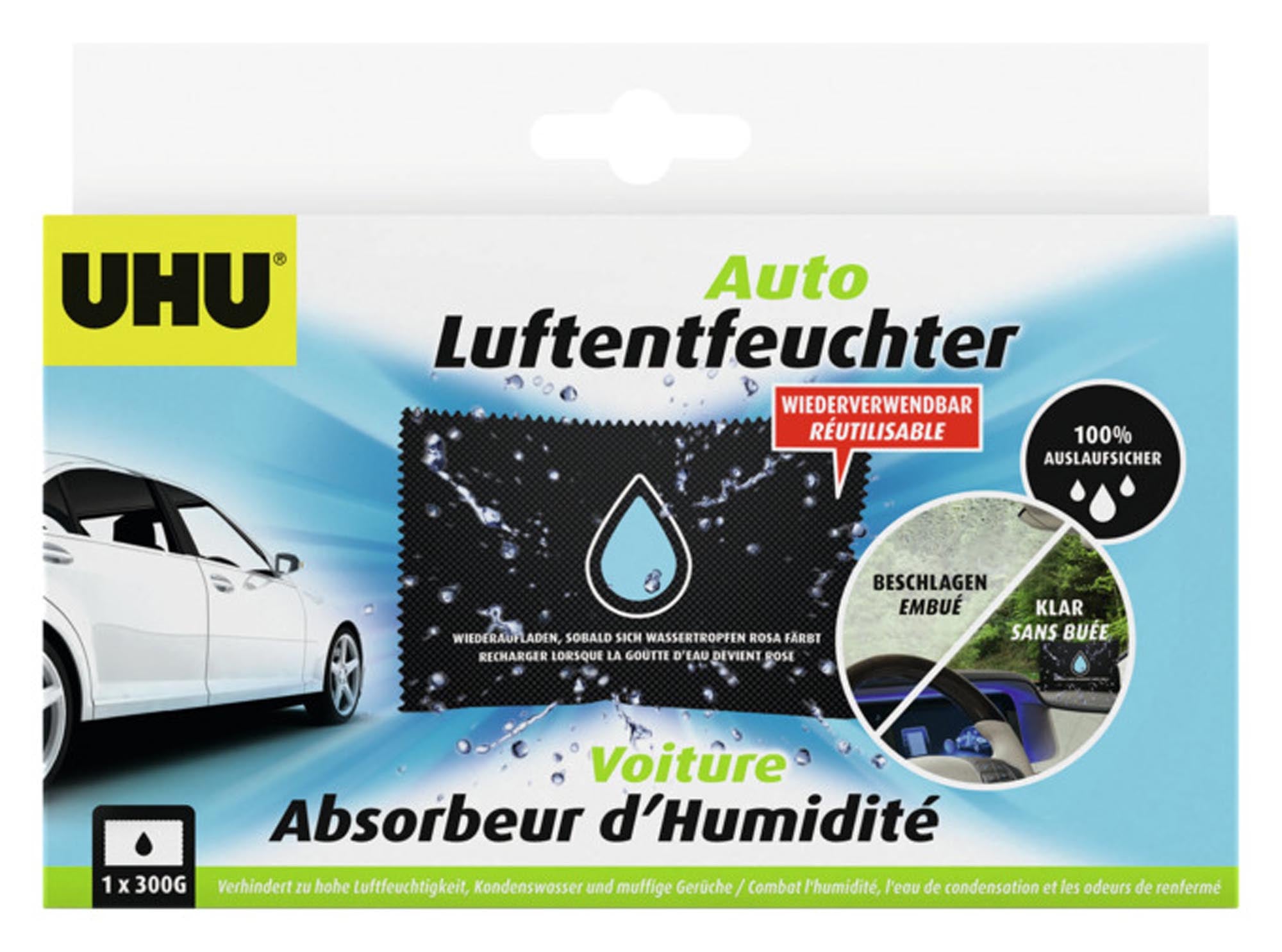 UHU Luftentfeuchter Auto 300g: Effektiver Schutz vor Feuchtigkeit im Auto mit revolutionärer Gel-Technologie. Hygienisch, wiederverwendbar und sicher!