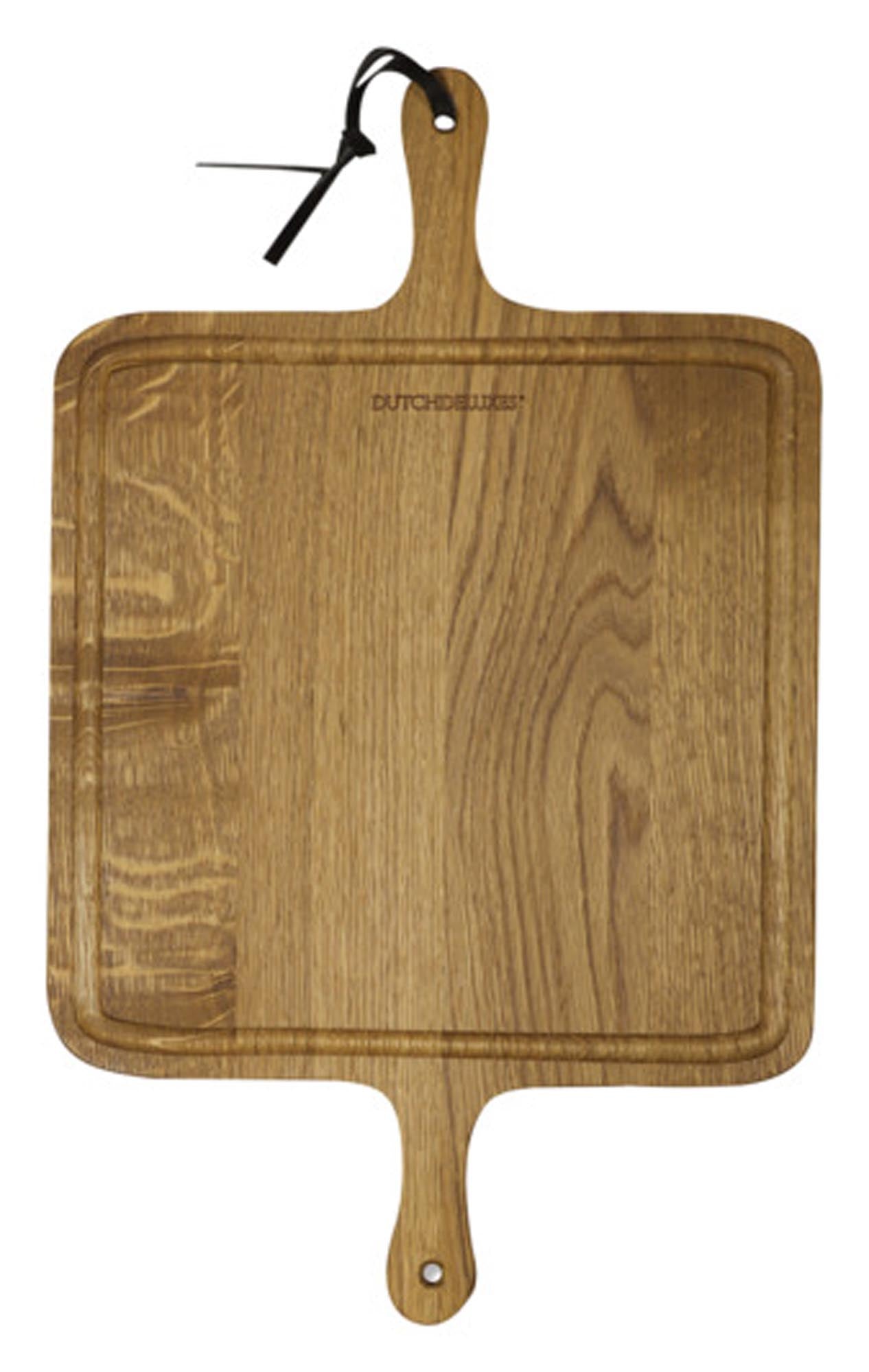 Entdecken Sie das DUTCHDELUXES Holzbrett Eiche geräuchert 34x55 cm – langlebig, pflegeleicht und ideal zum Schneiden und Servieren.