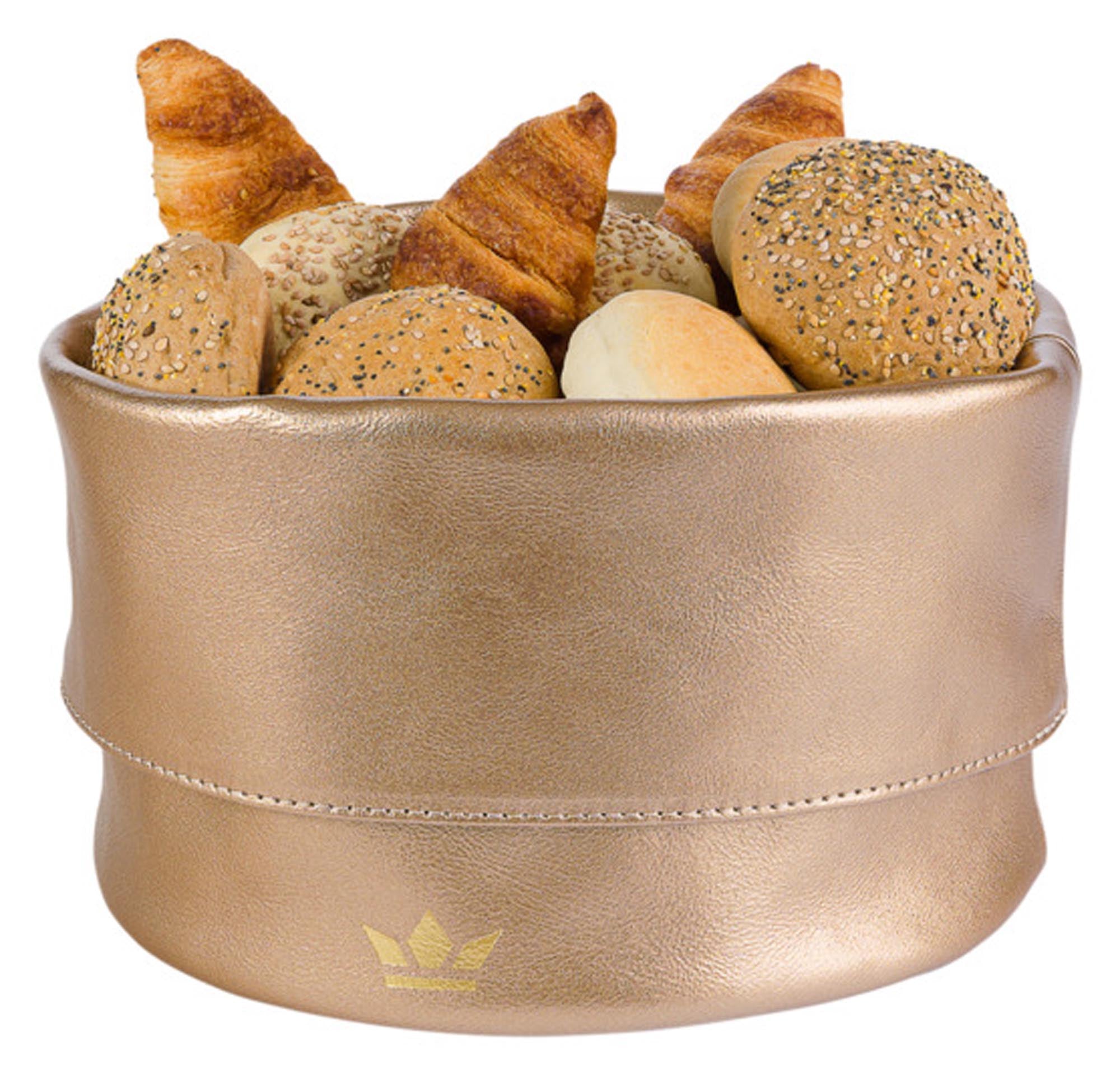 Eleganter Brotkorb aus robustem Leder von DUTCHDELUXES, ideal für stilvolle Präsentation von Brot und Brötchen.