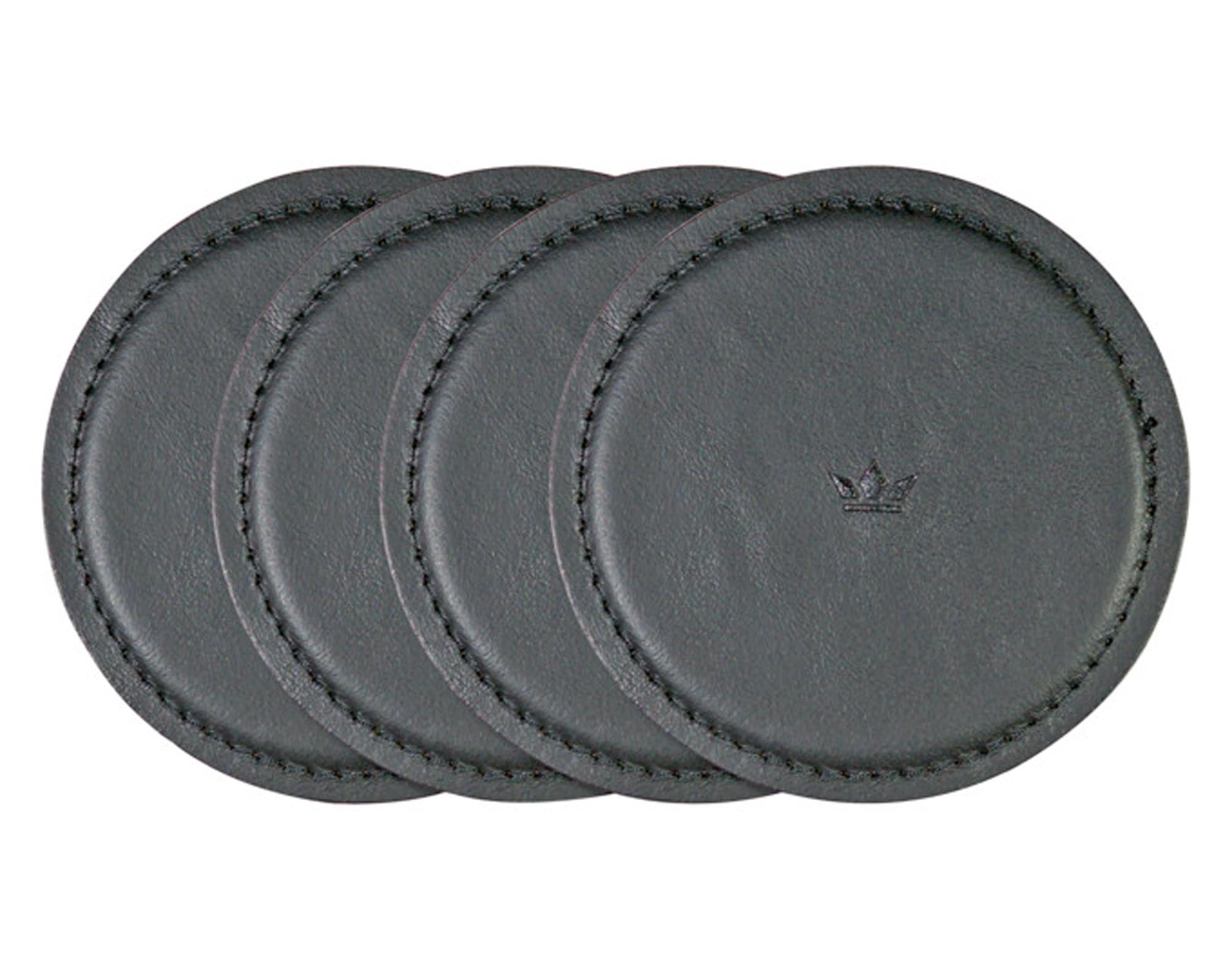 Elegante DUTCHDELUXES Untersetzer aus Leder, 4 Stück in Schwarz. Hochwertiger Schutz für Tische, stilvoll und vielseitig einsetzbar. Ideal für jeden Anlass.