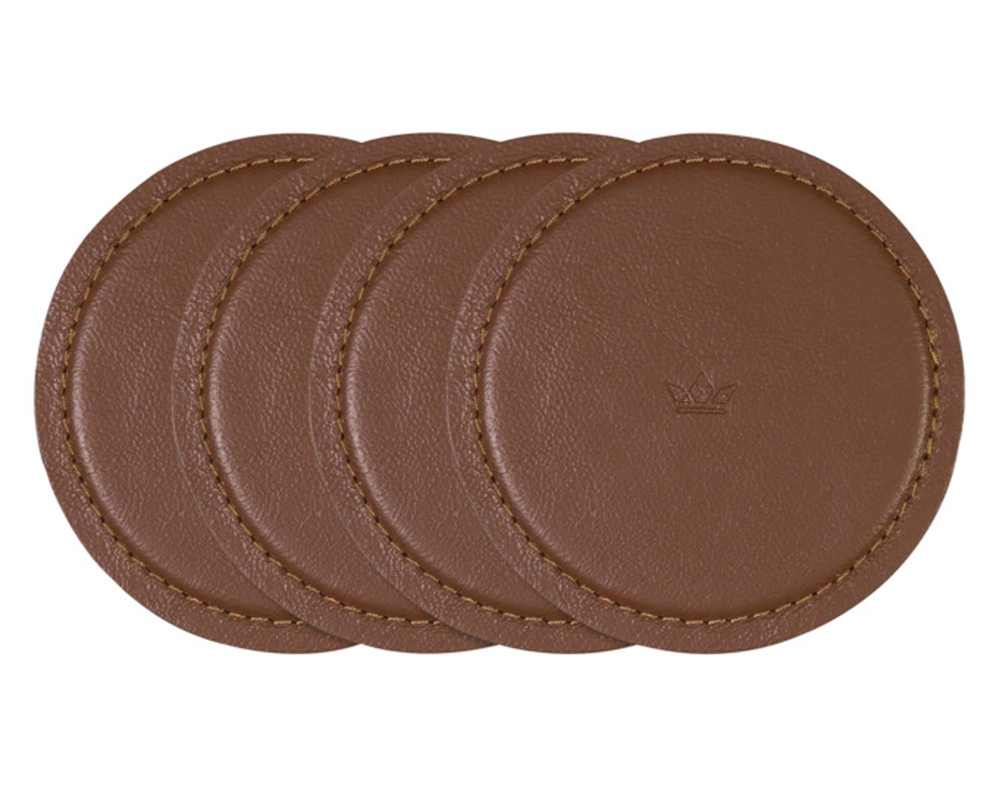 Elegante DUTCHDELUXES Untersetzer aus Leder, 4 Stück in braun. Hochwertiger Schutz für Tische, stilvoll und vielseitig einsetzbar. Ideal für jeden Anlass.