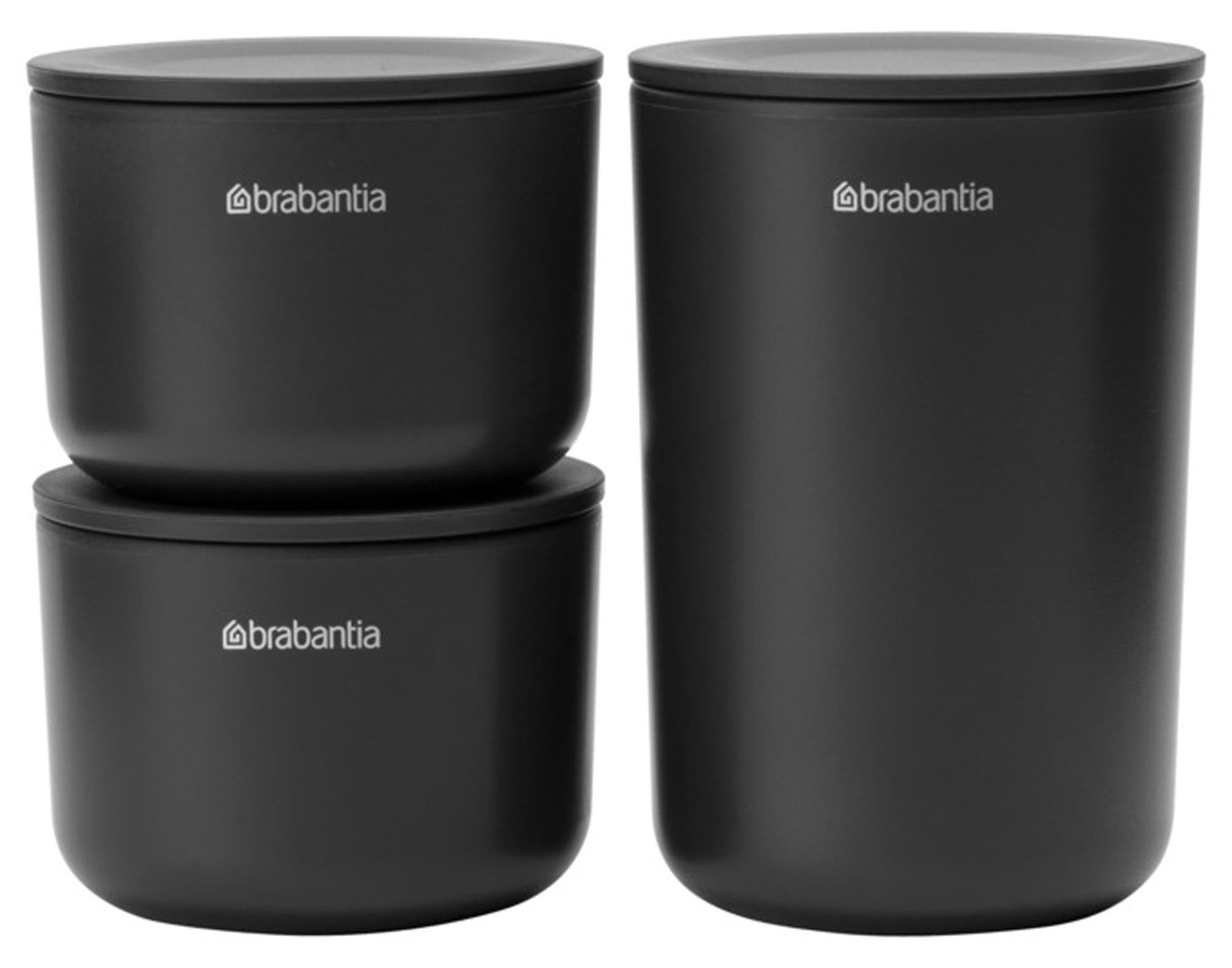 BRABANTIA Aufbewahrungsdosen Set 3-teilig in dark grey: Hochwertige, stapelbare Dosen für frische Lebensmittel. BPA-frei, luftdicht, spülmaschinenfest.