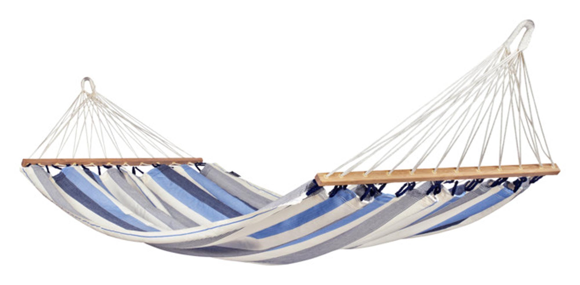 Entspannen Sie in der Hängematte Alisio 160x350 cm von LA SIESTA. Hochwertige Baumwolle, stilvolles Design, ideal für Garten und Terrasse.