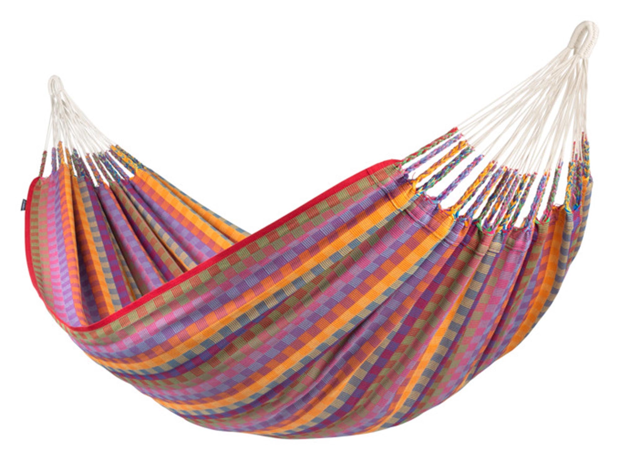 Genießen Sie entspannte Stunden in der LA SIESTA Hängematte Flora (160x350 cm). Perfekt für Garten und Terrasse, aus atmungsaktiver Baumwolle.