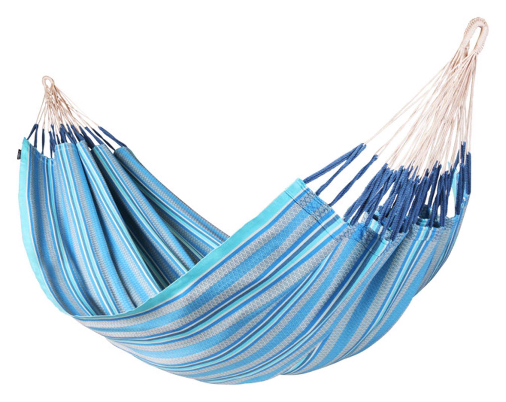 Genießen Sie entspannte Momente in der Hängematte Modesta 180x400 cm von LA SIESTA. Ideal für zwei, aus atmungsaktiver Baumwolle, perfekt für drinnen und draußen.