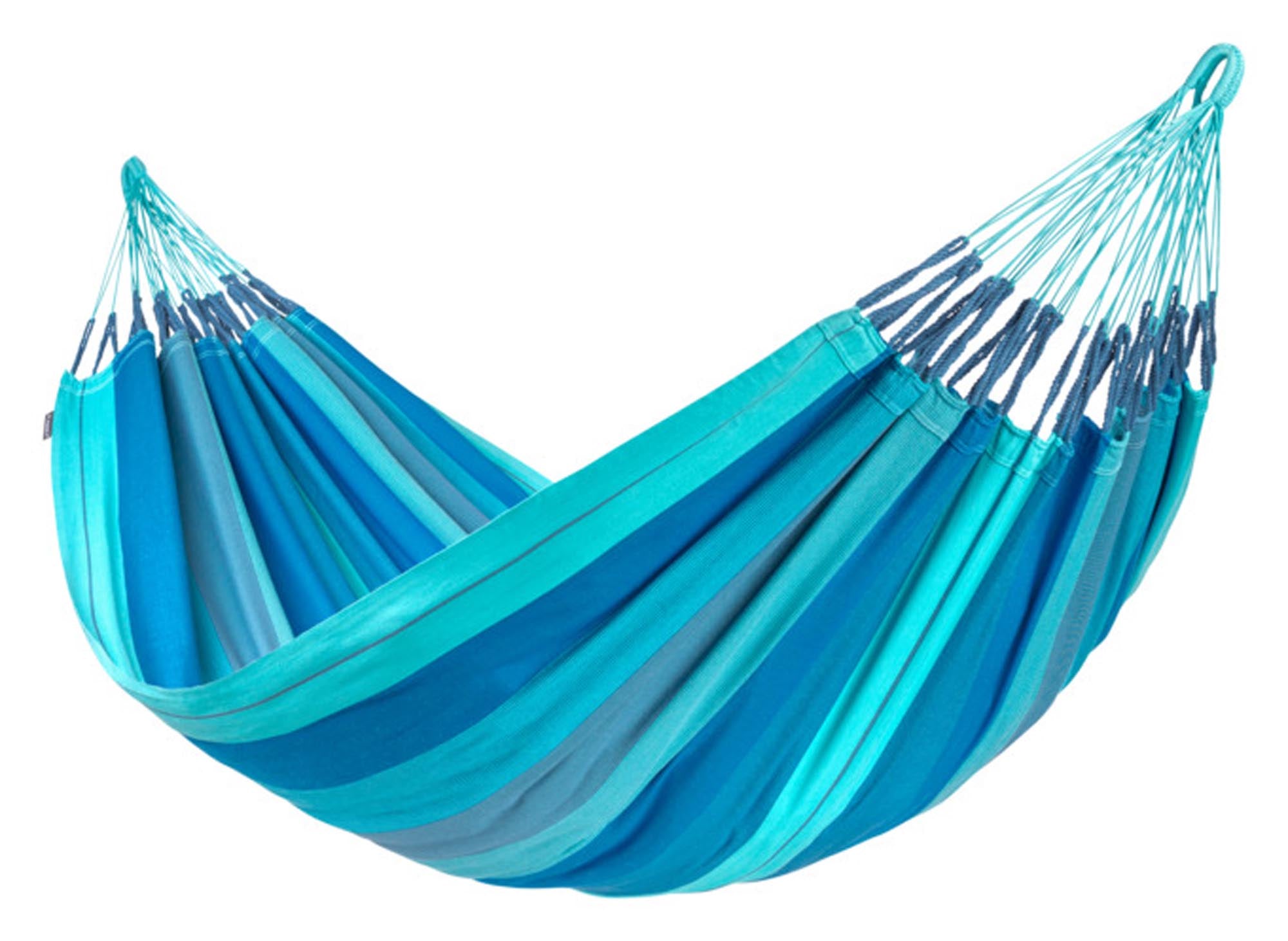 Entspannen Sie stilvoll in der LA SIESTA Modesta Hängematte 160x350 cm – ideal für drinnen und draußen, aus 100% Baumwolle.