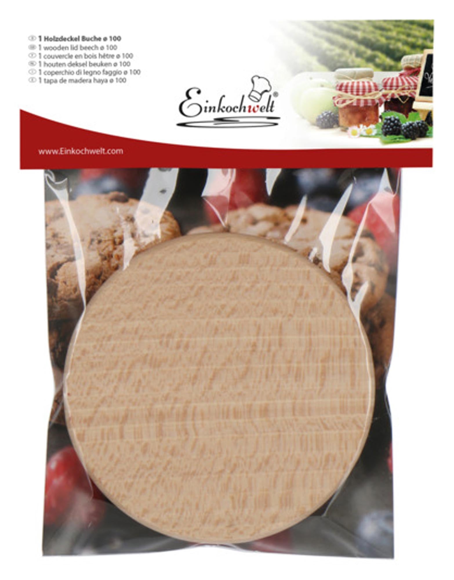 Entdecken Sie die EINKOCHWELT Holzdeckel ø 10 cm – nachhaltig, luftdicht und ideal für Einkoch- und Aufbewahrungslösungen. Perfekt für Ihre Küche!