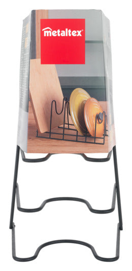 Der METALTEX Deckelhalter Lido in Schwarz bietet Platz für 6 Topfdeckel oder Schneidbretter. Robust, stoßfest und mit Touch-Therm Beschichtung für optimale Stabilität.