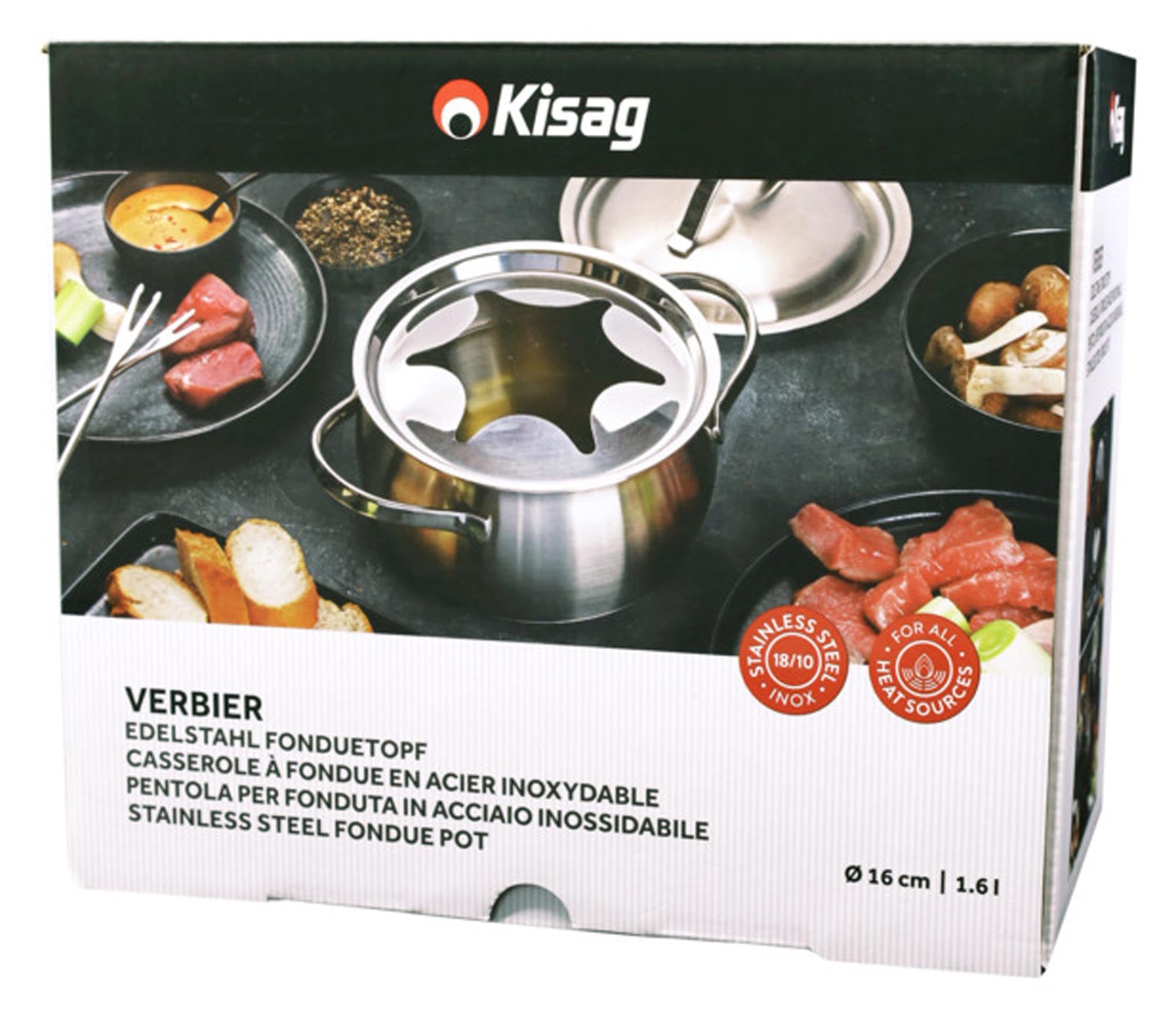 Eleganter KISAG Bourguignonnetopf ø 16 cm: Edelstahl, antihaftbeschichtet, ideal für Fondue, Camping & stilvolle Anlässe.