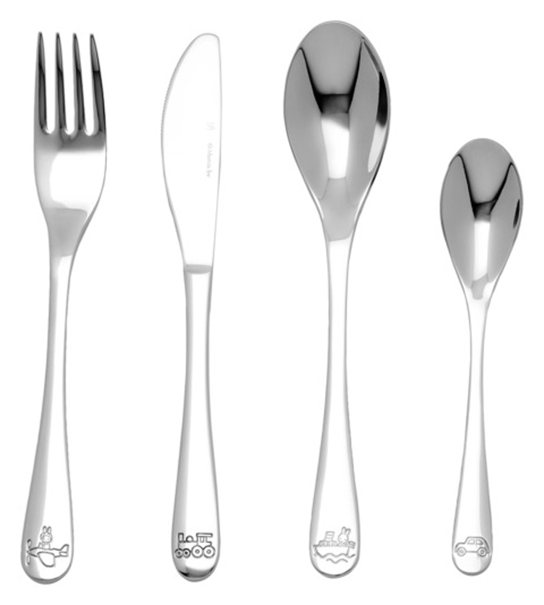 Entdecken Sie das ZILVERSTAD Kinderbesteck Miffy Fahrzeuge 4-teilig – ideal für kleine Entdecker! Hochwertig, spülmaschinengeeignet und personalisierbar.