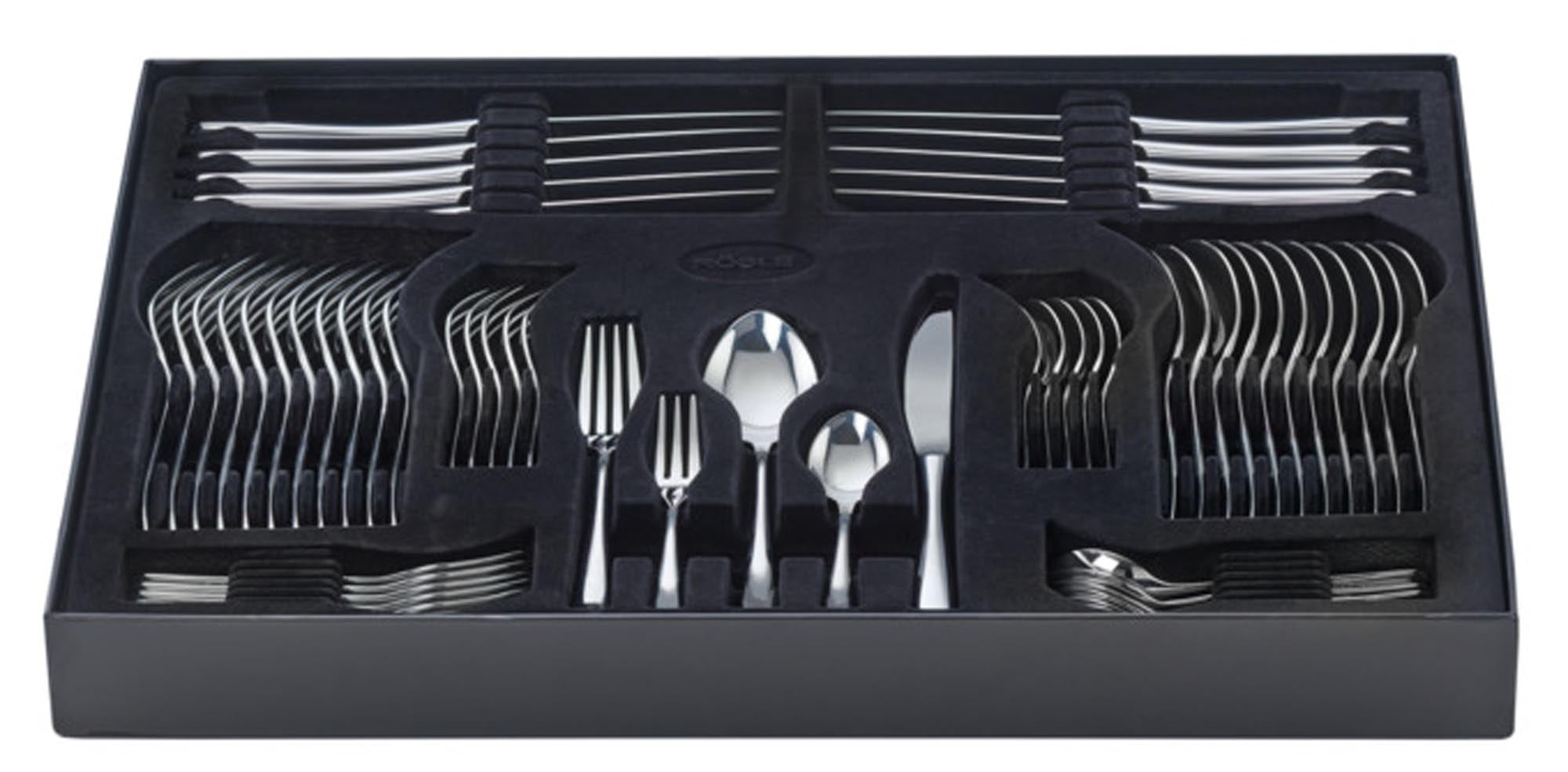 Elegantes 60-teiliges Besteckset von RÖSLE aus Edelstahl, ergonomisch, langlebig, spülmaschinenfest, ideal für jeden Anlass.