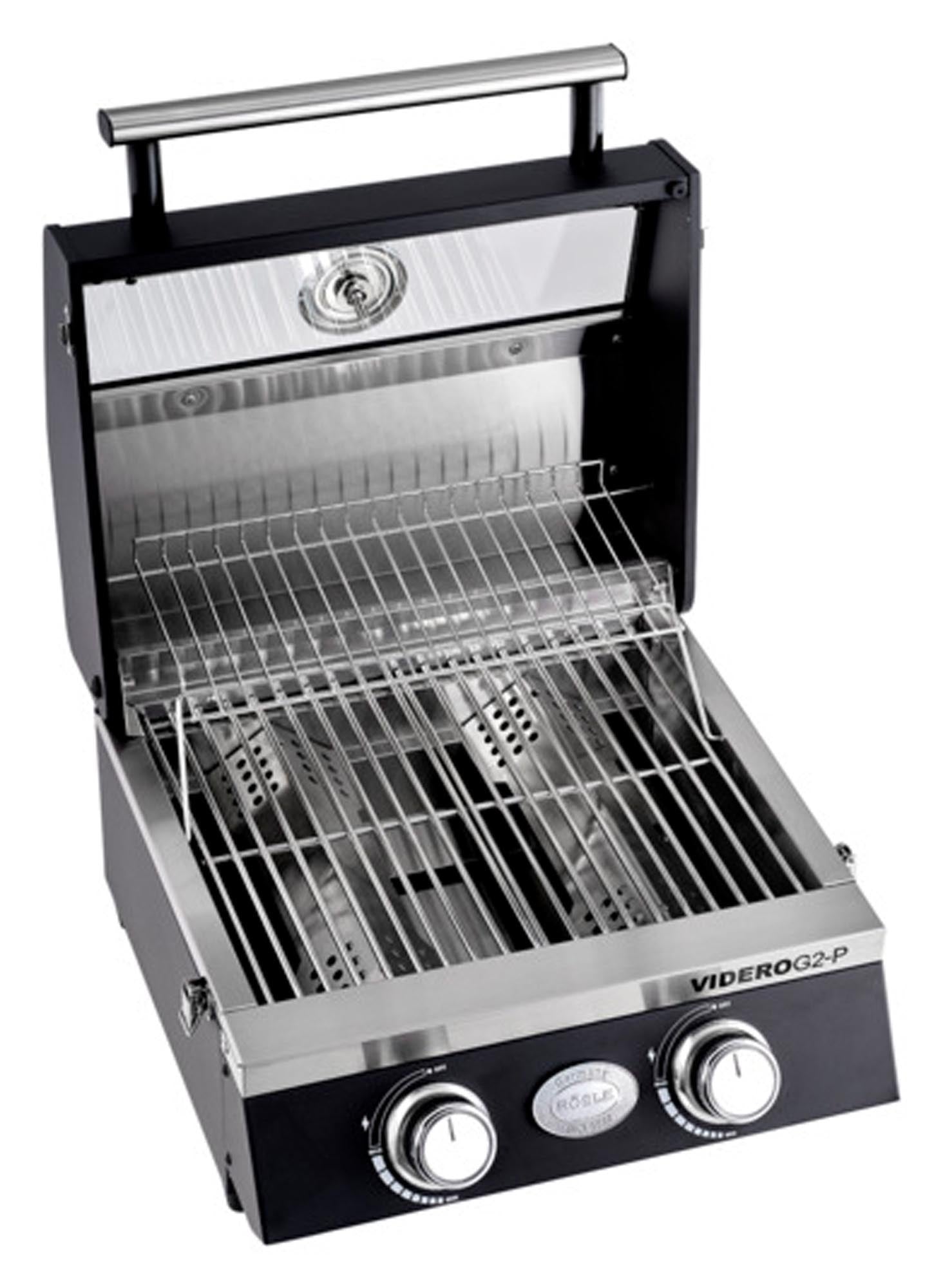 Kompakter Gasgrill von RÖSLE mit Edelstahlbrennern, ideal für Camping und Balkon. Perfekte Hitzeverteilung und modernes Design.