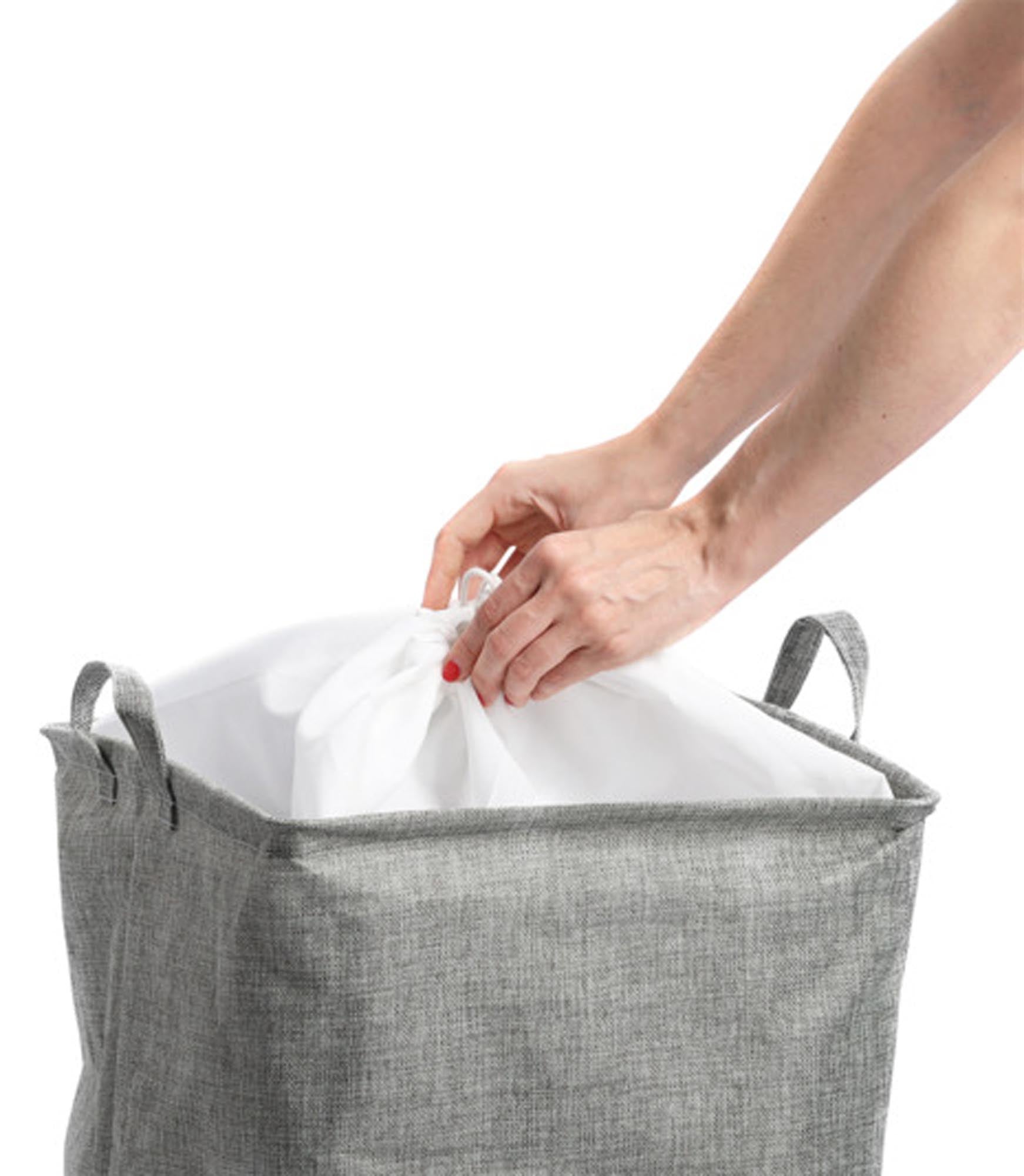 Moderner Wäschesammler aus Polyester, 35x35x53 cm, ideal für kleine Räume. Praktische Griffe, Deckel, in verschiedenen Farben.