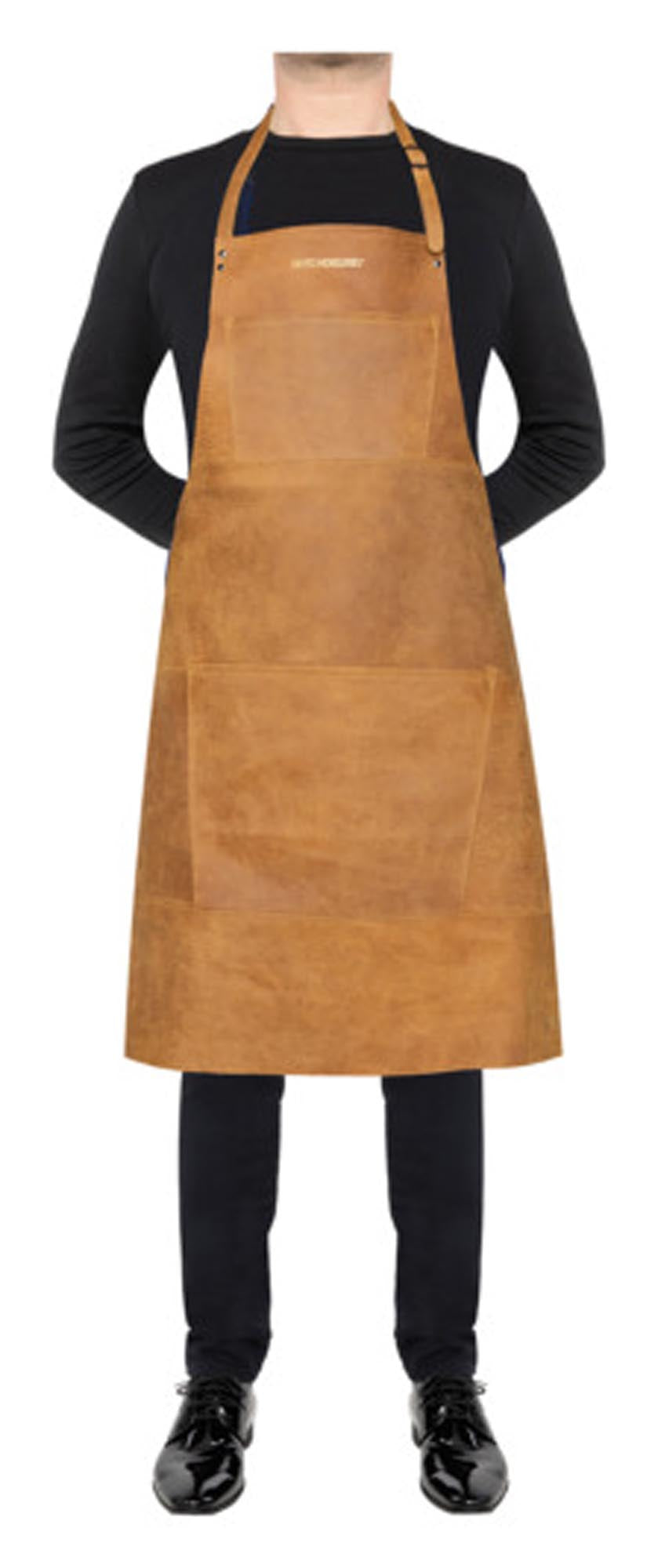 Elegante, gebürstete Vintage-Lederschürze von DUTCHDELUXES: Funktionalität, Stil, verstellbar, langlebig, ideal für Hobby- und Profiköche.