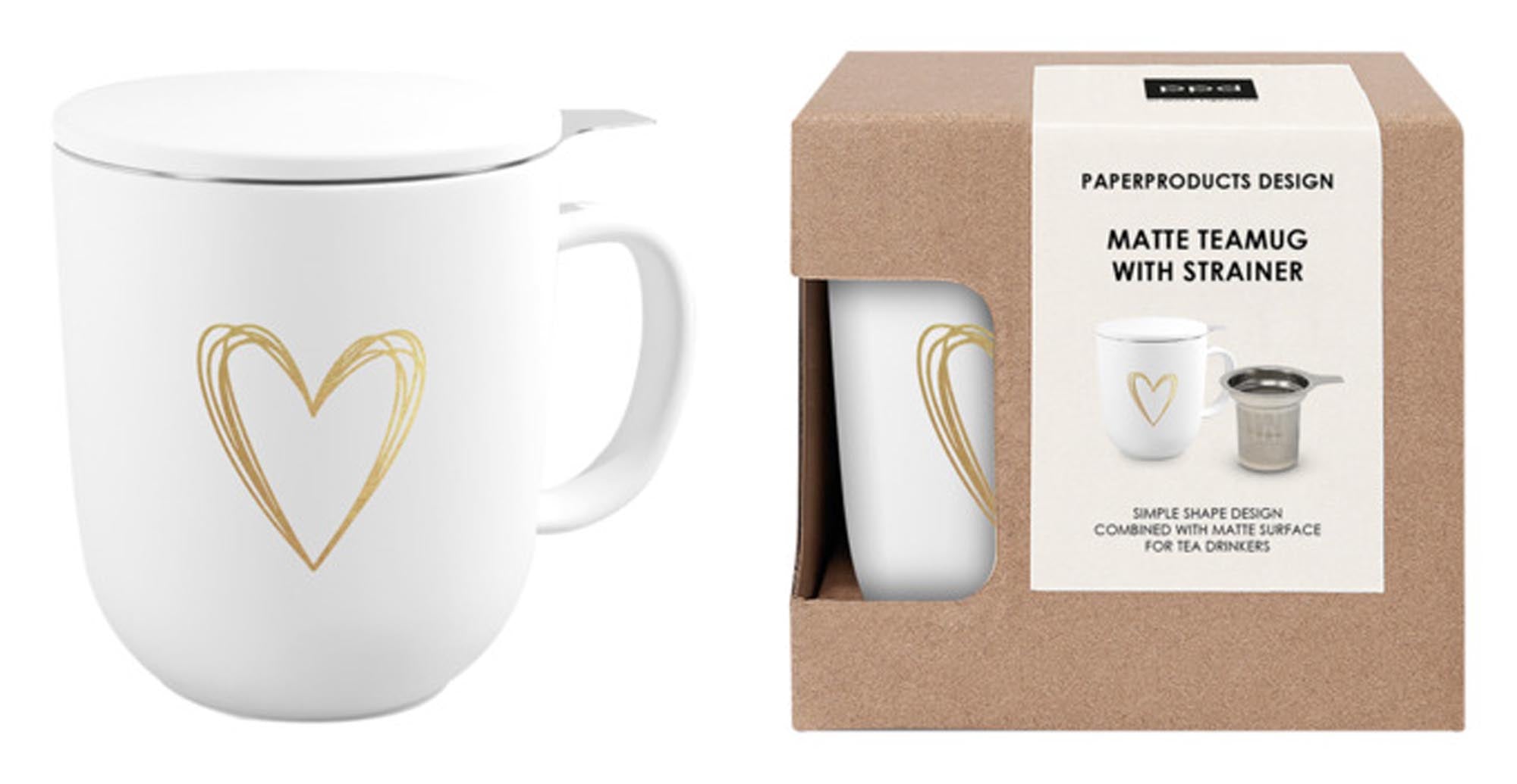 Entdecken Sie die PPD Teetasse "Pure Heart Gold" aus hochwertigem Porzellan mit integriertem Sieb. Ideal für Teeliebhaber, stilvoll und funktional.