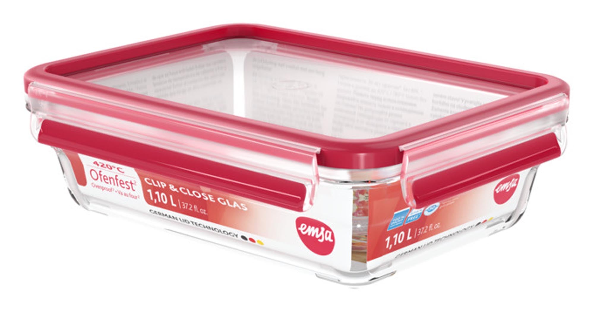 Hochwertige 2.0l Frischhaltedose aus Glas von EMSA mit Clip&Close Verschluss, luftdicht, auslaufsicher, BPA-frei, spülmaschinenfest.