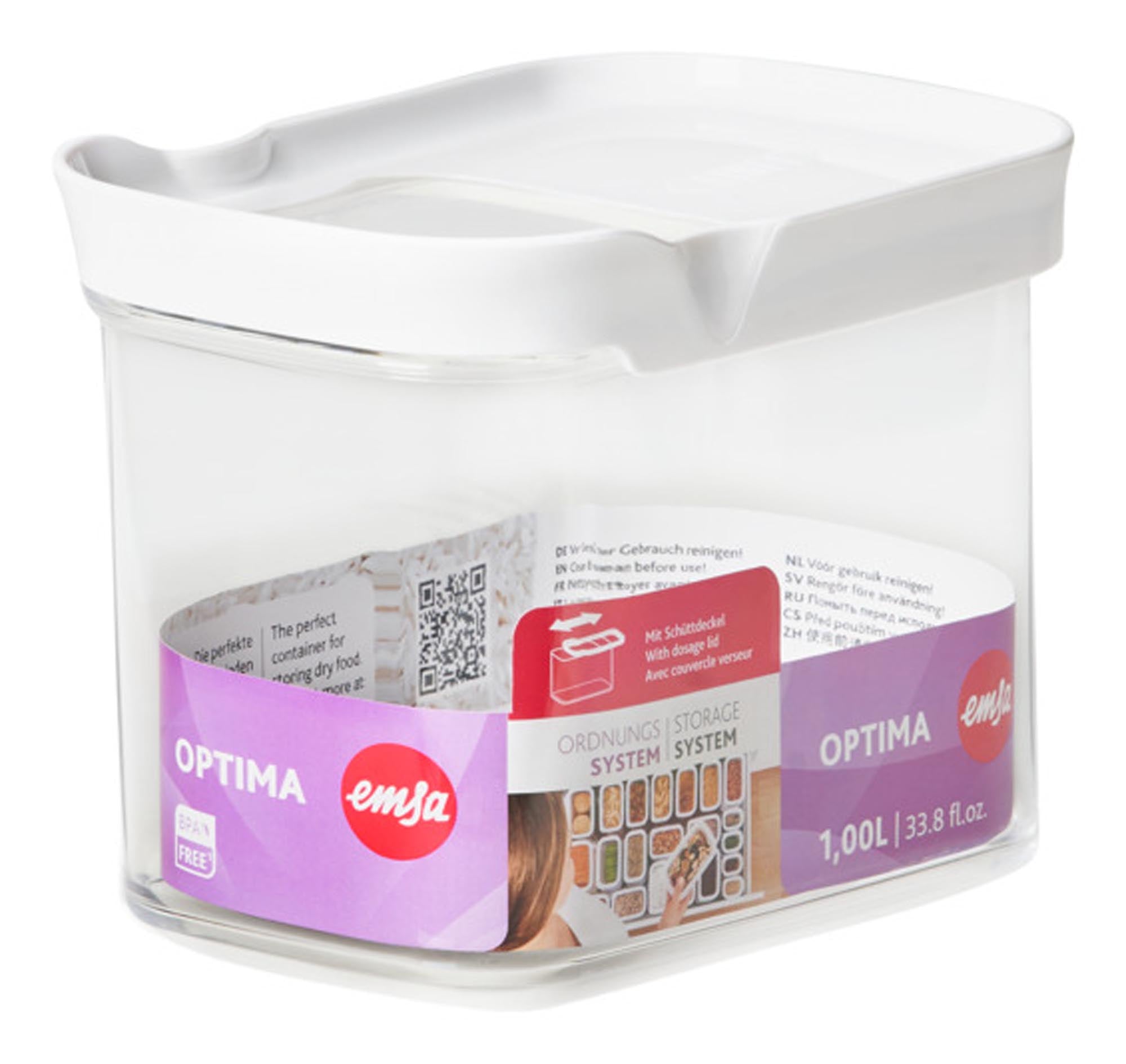 Die EMSA Schüttdose Optima eckig 1.0l vereint modernes Design mit Funktionalität. Ideal für die sichere Aufbewahrung von Lebensmitteln.