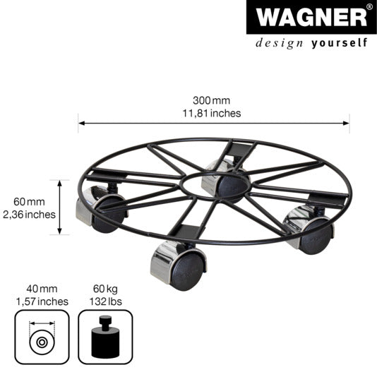 Entdecken Sie den WAGNER Pflanzenroller GH 0938 mit 30 cm Durchmesser – stabil, robust und ideal für das mühelose Bewegen Ihrer Pflanzen.