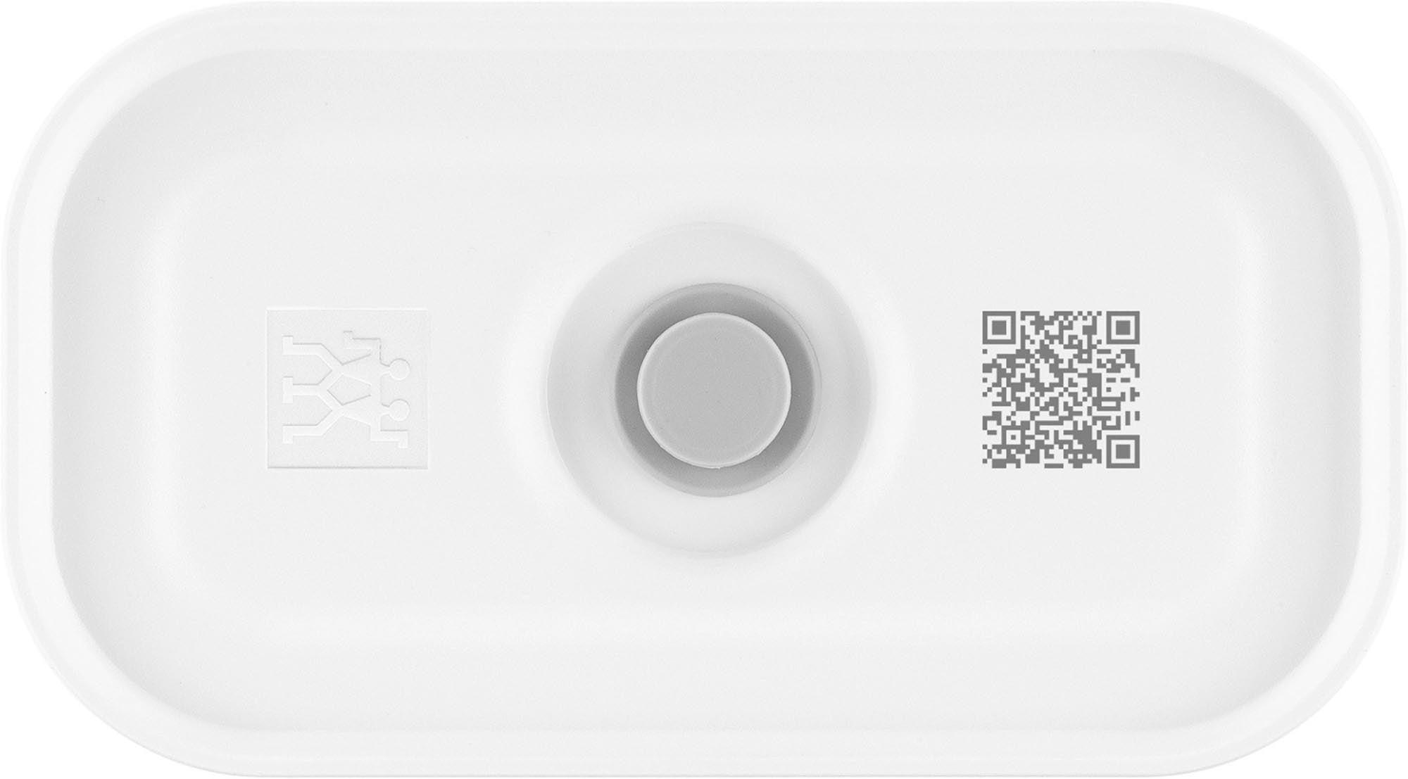 Praktische Vakuum-Lunchbox aus robustem Kunststoff, 0,5L Volumen, kompakt und ideal für unterwegs, Masse: 15,6x8,7x7,7 cm, von Zwilling.