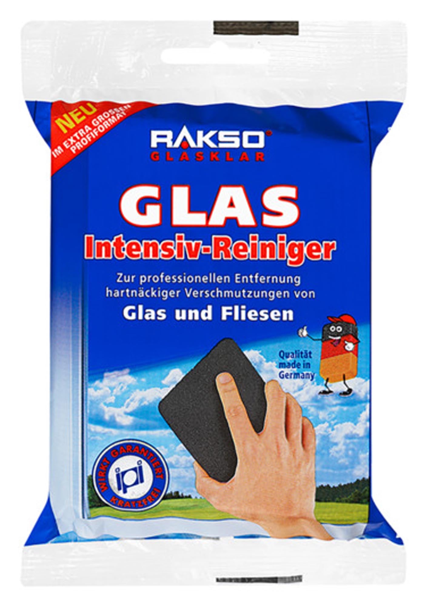 RAKSO Schwamm Glas-Reiniger: Effektive Reinigung für Glas, Kacheln und Fliesen. Streifenfrei, kratzfrei und seit 1901 bewährt.