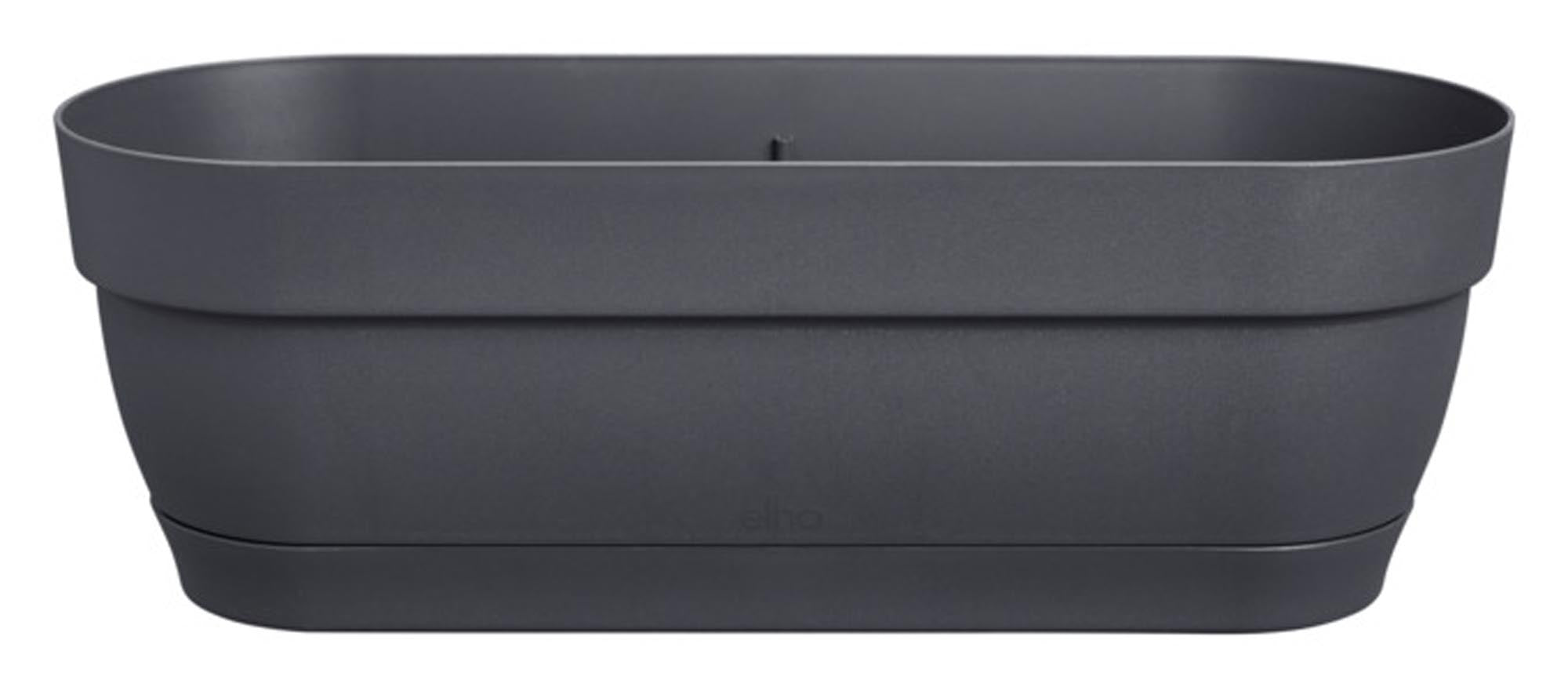 Entdecken Sie den eleganten ELHO Balkonkasten Vibia Campana in Anthrazit. Ideal für Pflanzen, nachhaltig aus 100% recyceltem Kunststoff.