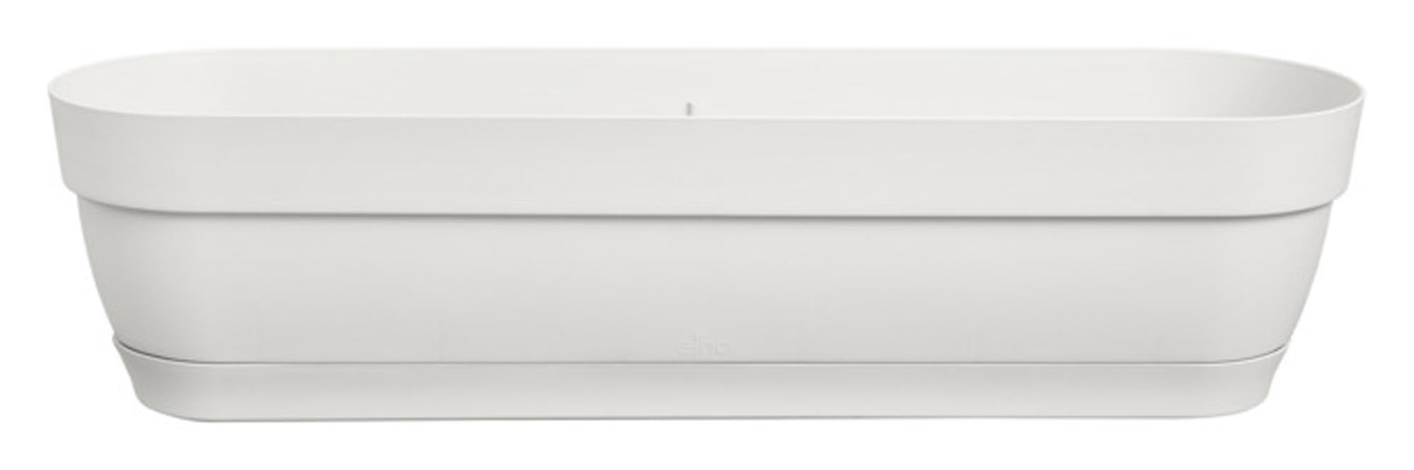 Eleganter ELHO Balkonkasten Vibia Campana in seidenweiss (69x18.2x17 cm) aus recyceltem Kunststoff, wetterbeständig und ideal für Balkon und Terrasse.