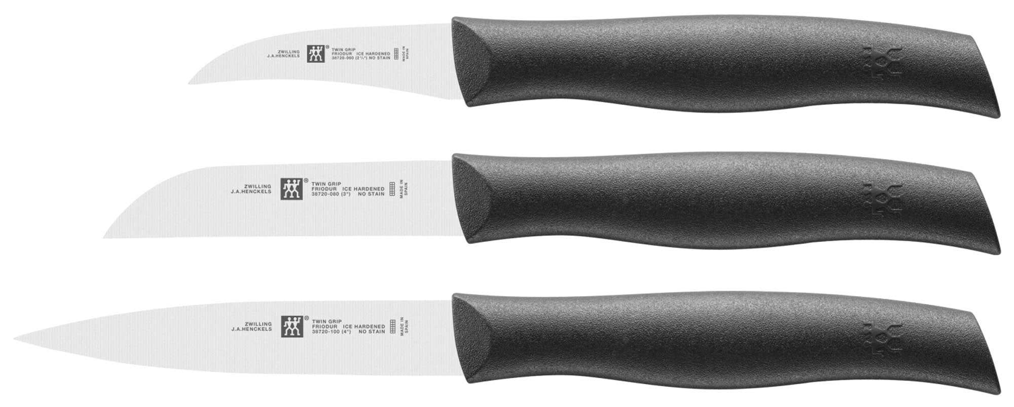 Entdecken Sie das TWIN Grip Messerset von Zwilling Kitchen: 3 hochwertige Küchenmesser aus Edelstahl mit ergonomischen Griffen für präzises Schneiden.