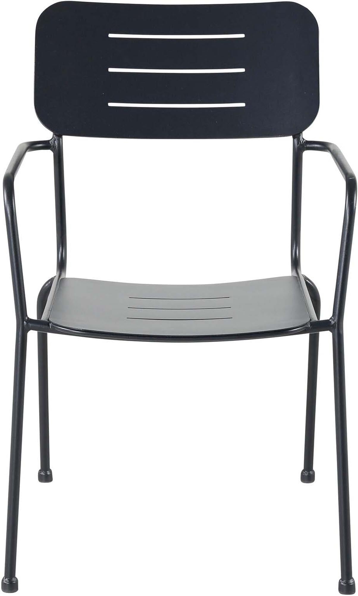 Eleganter Nicke Stuhl aus schwarzem Stahl, ideal für Garten & Balkon. Komfortabel, robust, stapelbar & pflegeleicht.